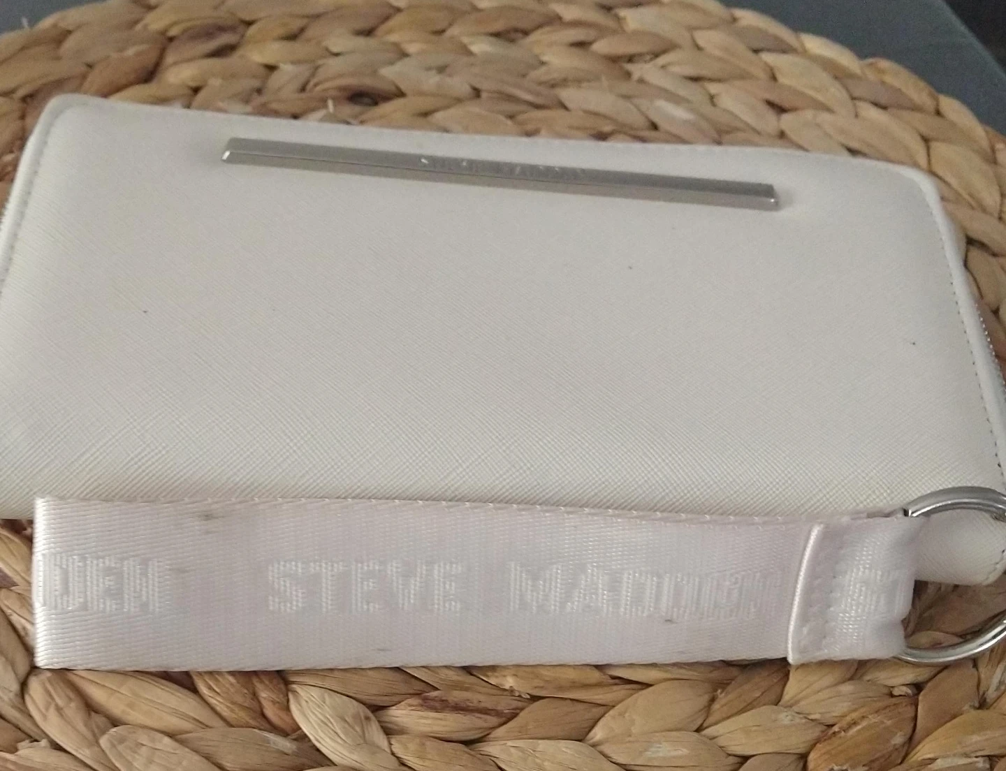 Steve Madden White Zip Around Wallet with Wrist Strap