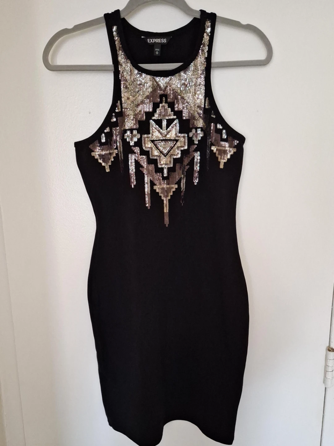 Express Black Dress with Sequin Embellishment
