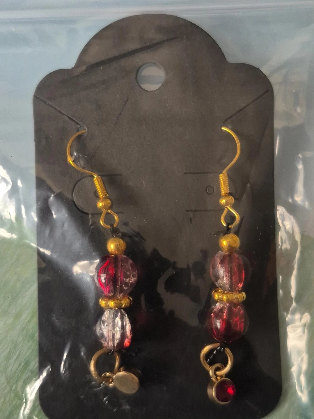 Red and Clear Beaded Drop Earrings