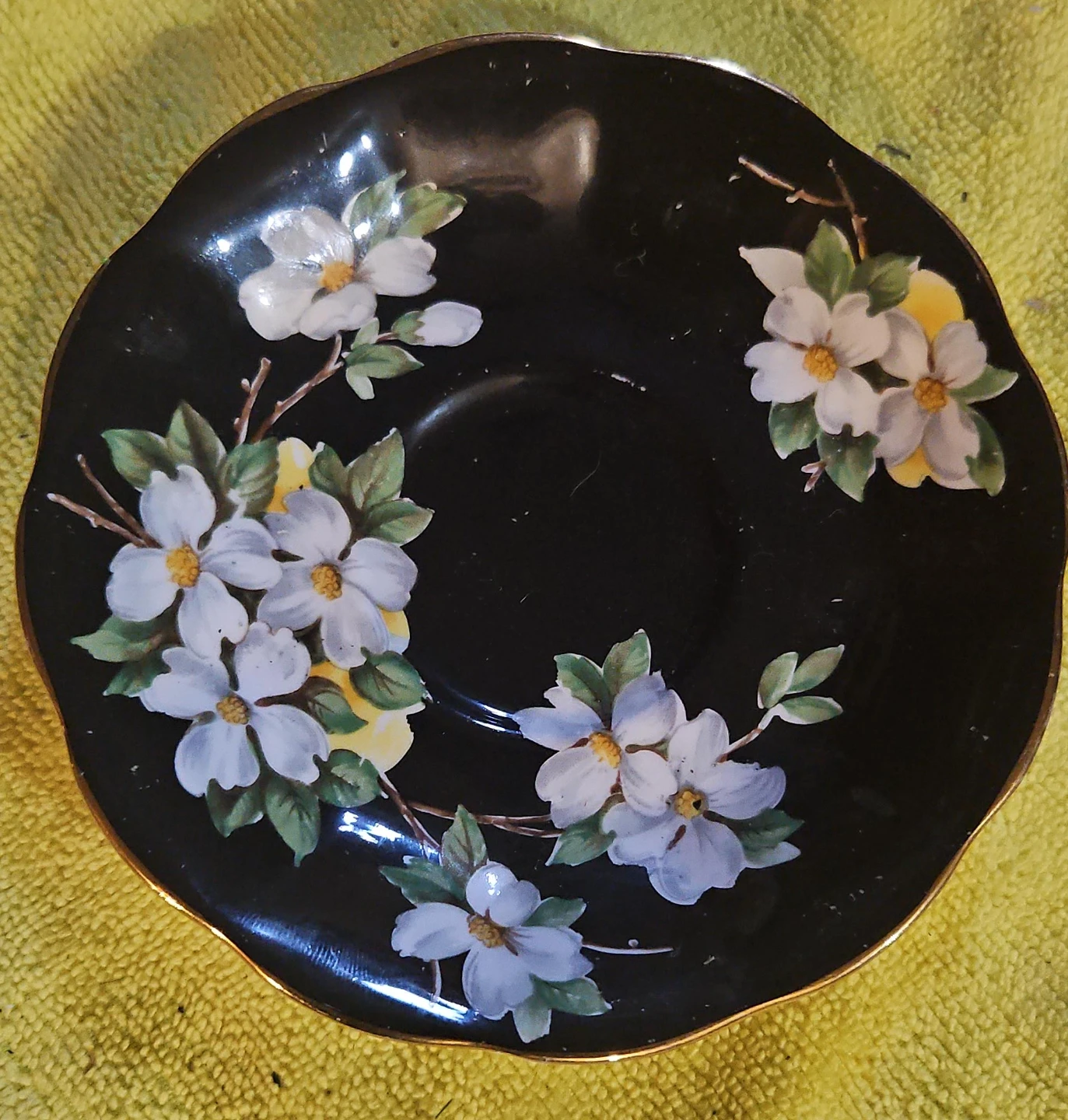 Royal Albert Bone China Saucer - Black Floral Design