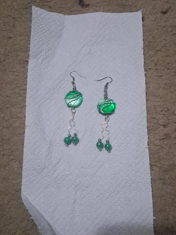 Green Dangle Earrings with Beads
