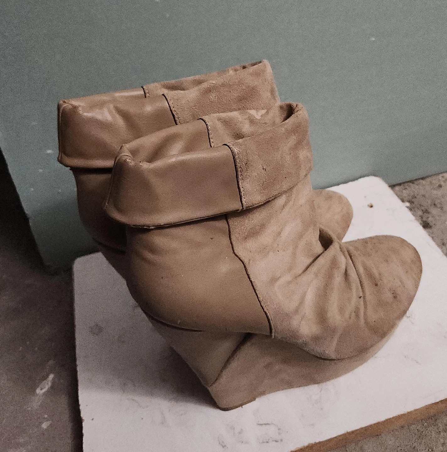 Beige Wedge Ankle Boots