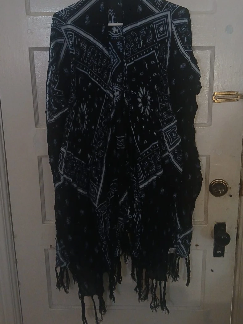 Black Paisley Pattern Shawl with Fringe