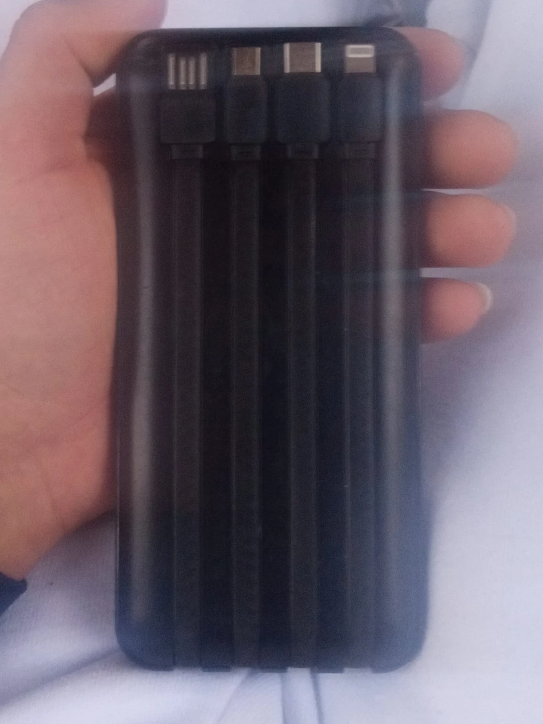 Black Portable Power Bank with Built-in Cables