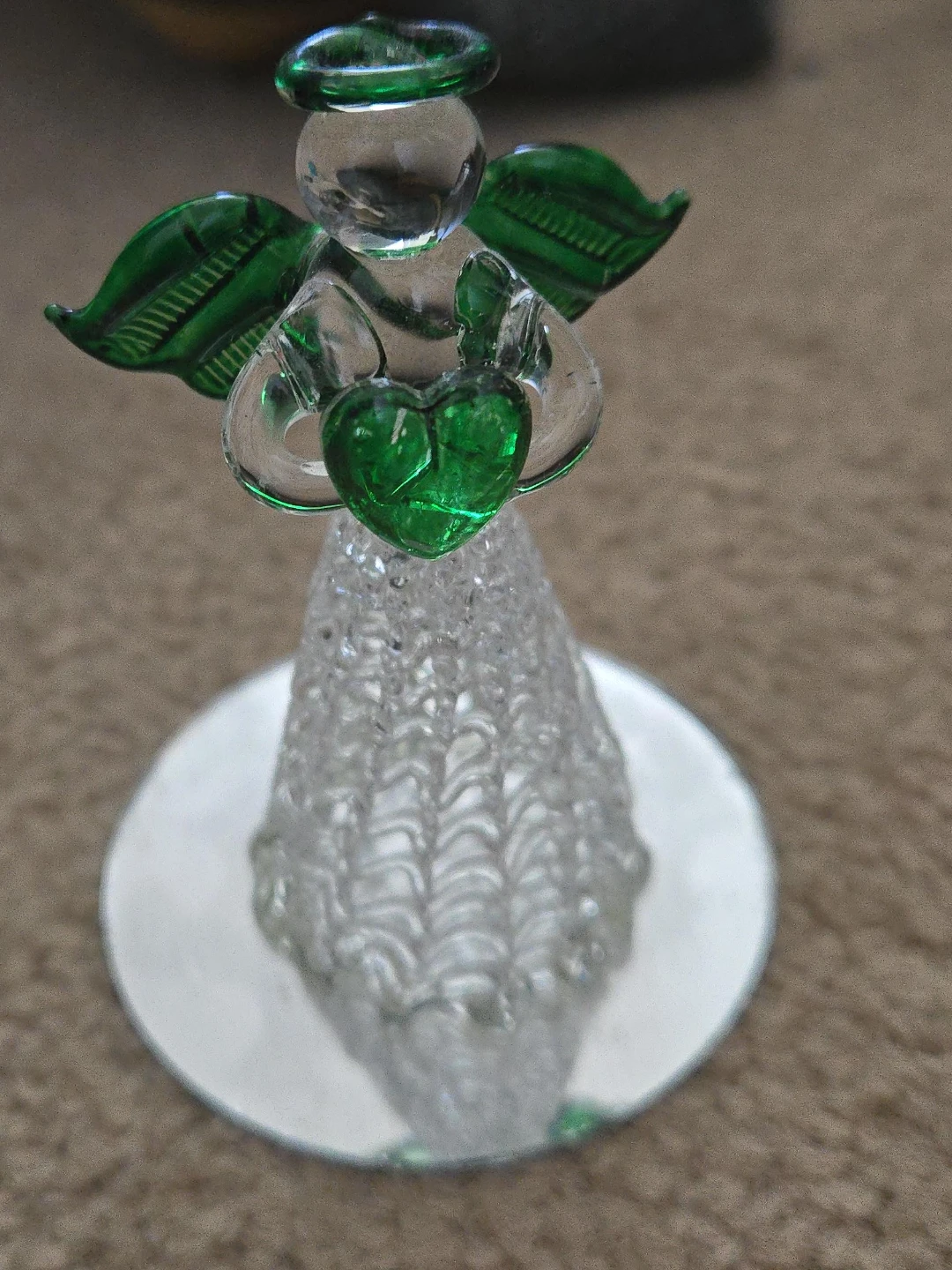 Glass Angel Figurine with Green Heart - photo 5