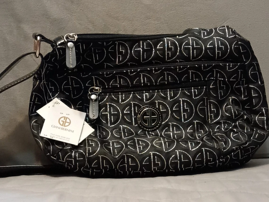 Gianni Bernini Black & Silver Logo Crossbody Bag