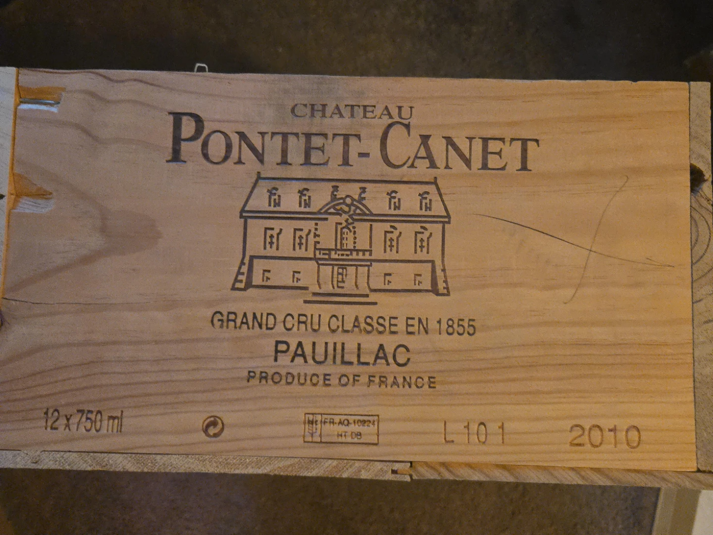Chateau Pontet-Canet Pauillac Wooden Wine Crate 2010