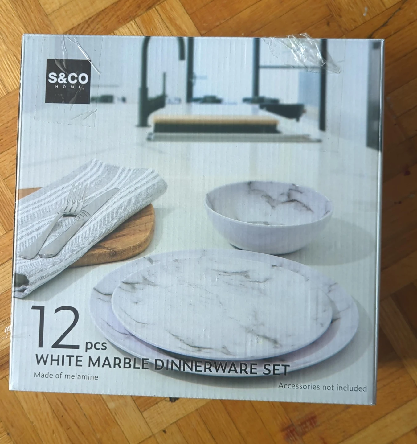S&CO HOME White Marble Melamine Dinnerware Set