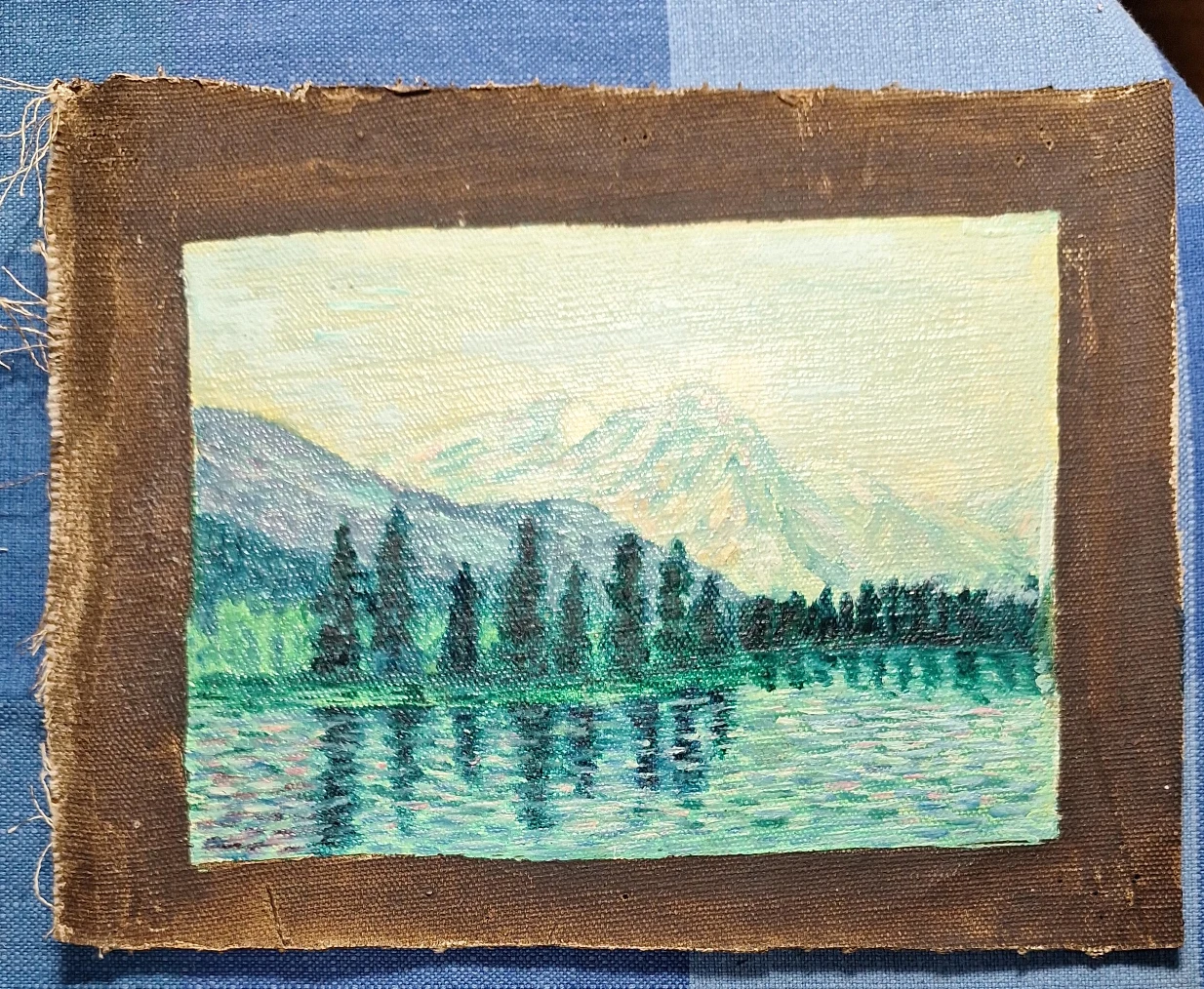 Original Oil Painting of Mountain Lake Landscape