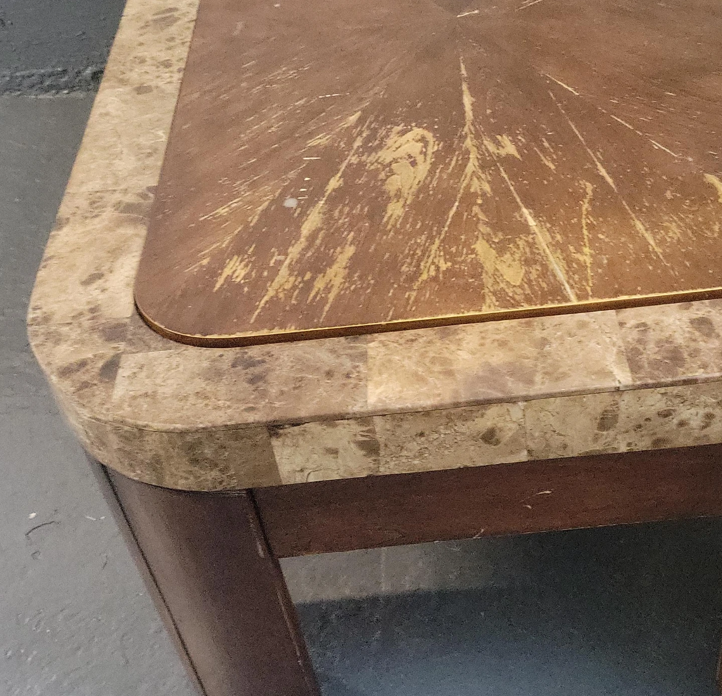 Wooden Coffee Table with Marble Inlay Top