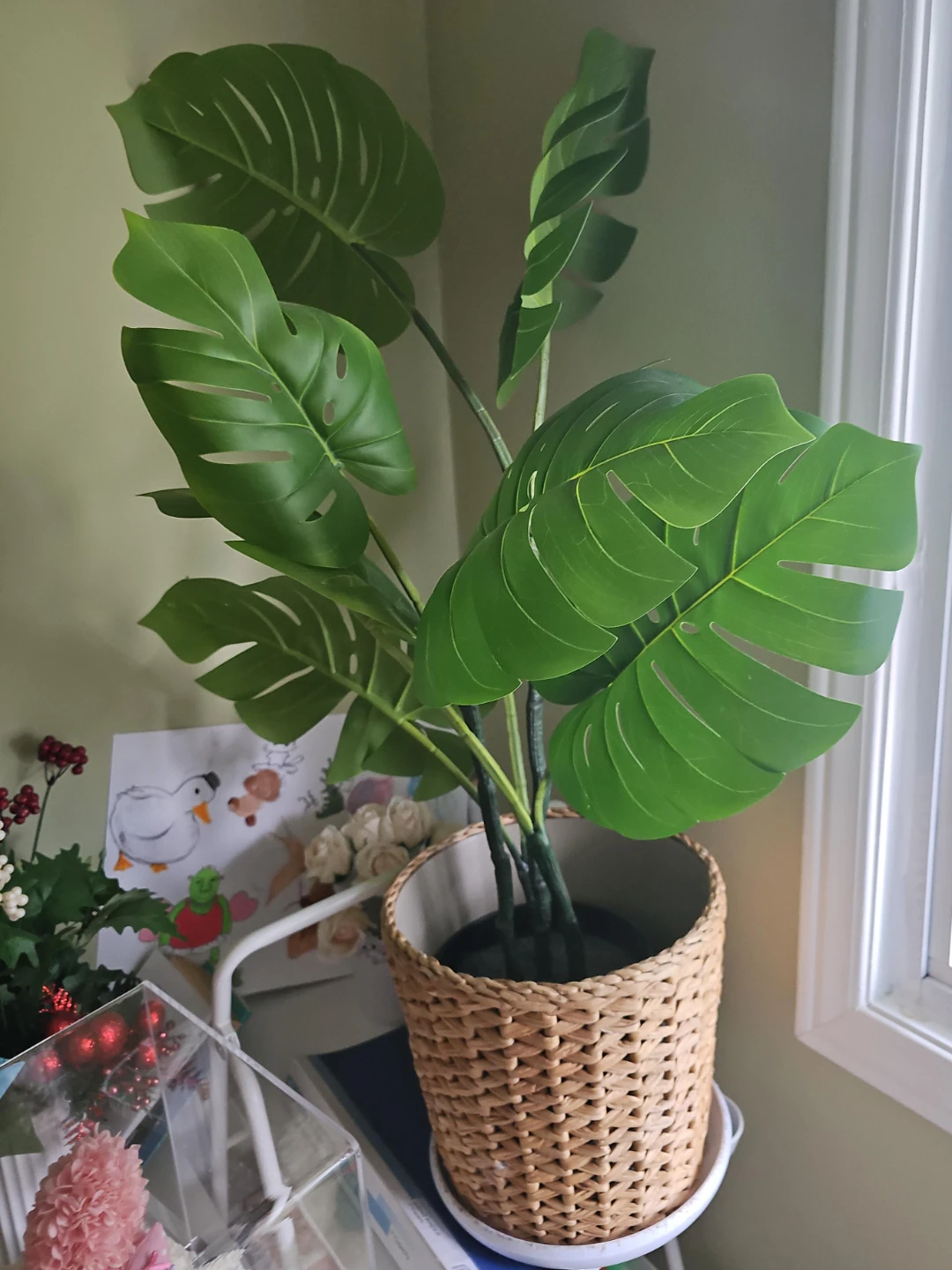 Artificial Monstera Plant in Wicker Pot