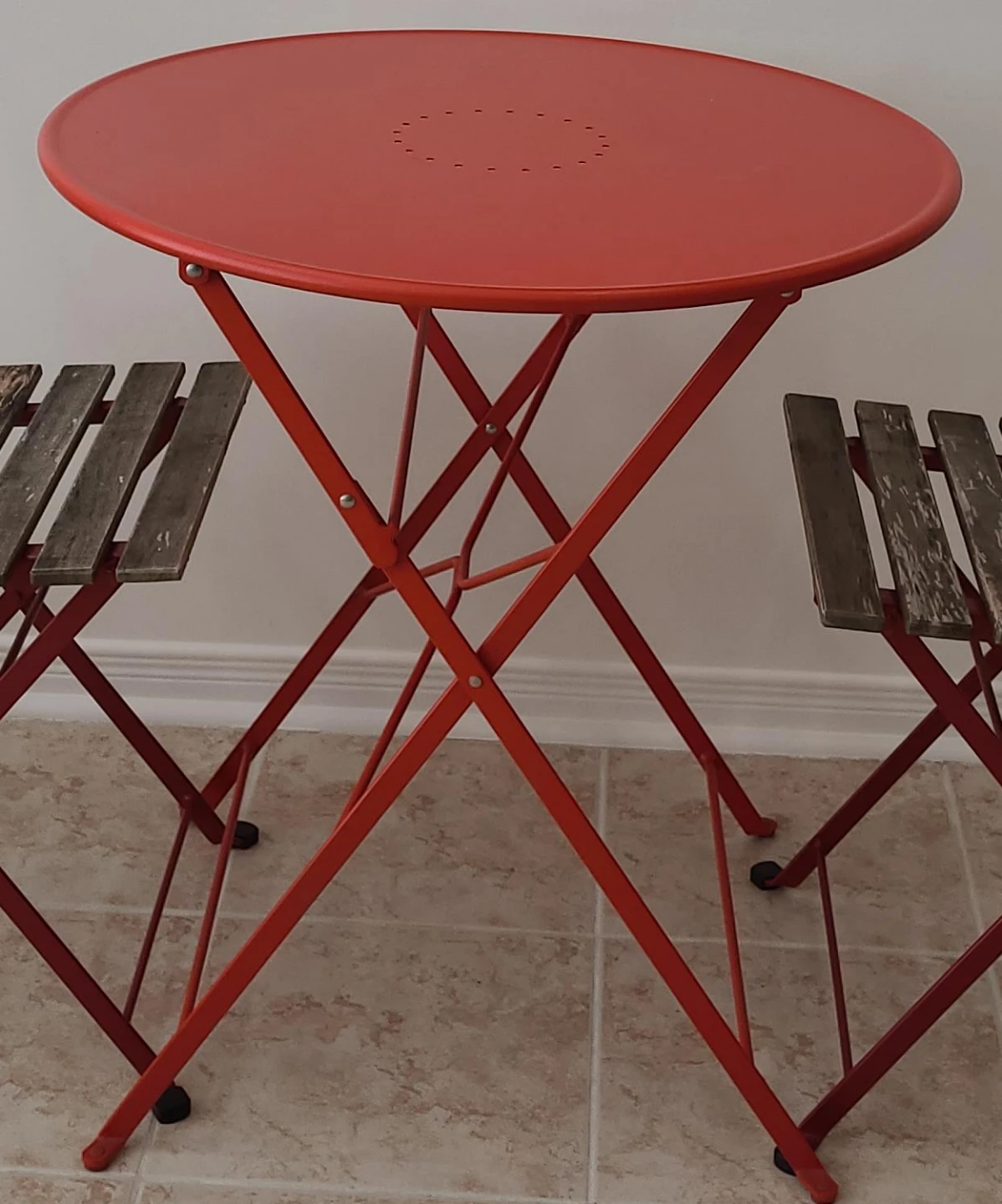 Red Bistro Set with Round Table and 2 Chairs