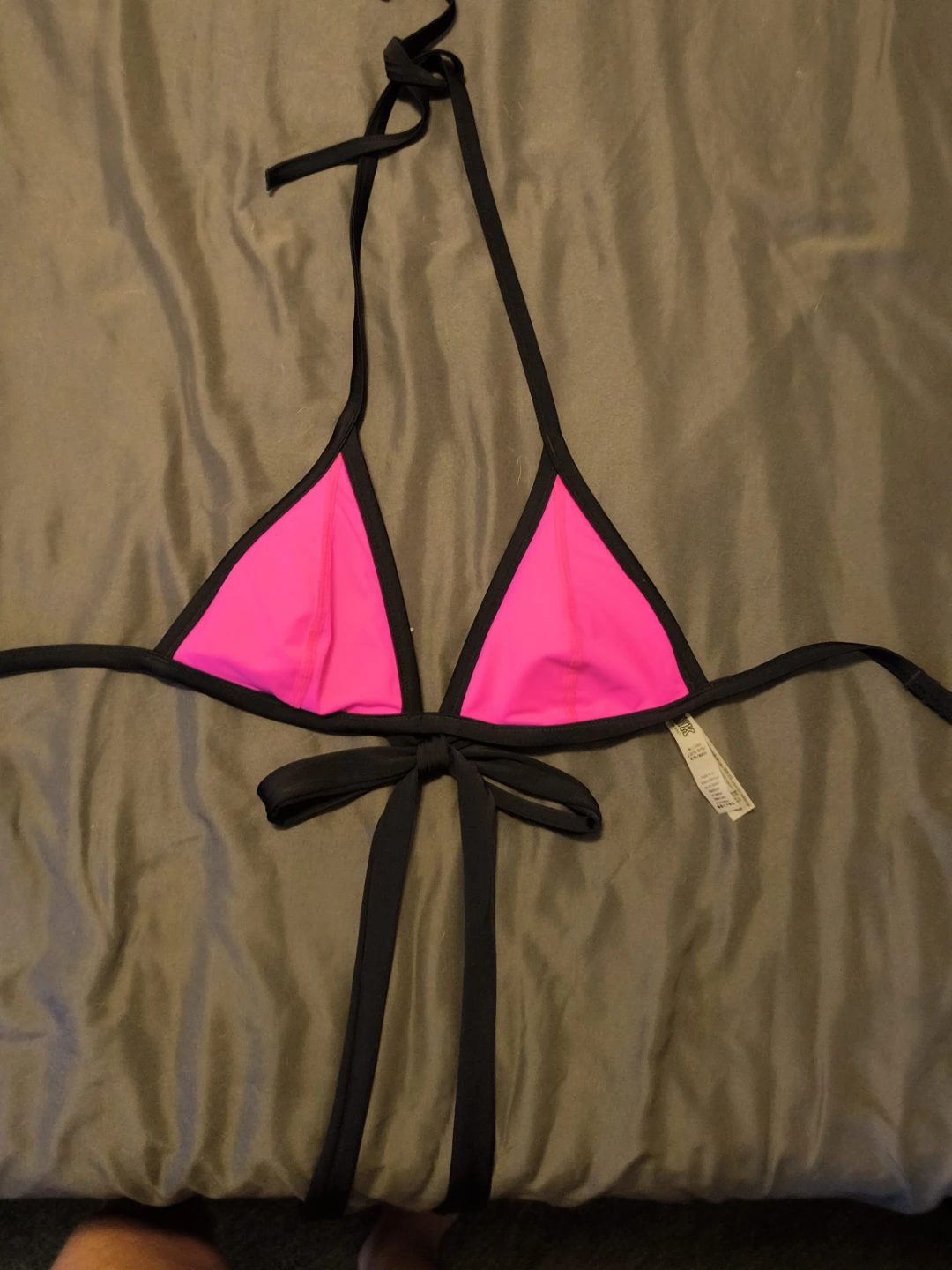Pink and Black Triangle Bikini Top