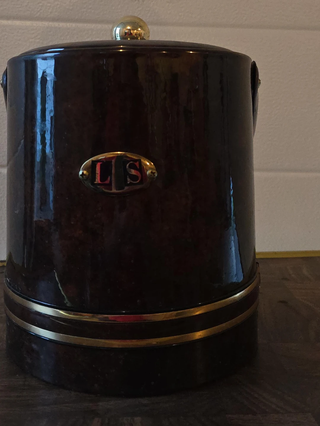 Dark Brown Ice Bucket with Brass Accents