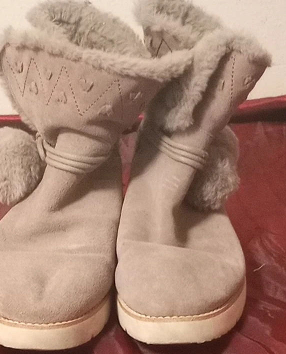 Girls' Tan Suede Boots with Faux Fur Trim