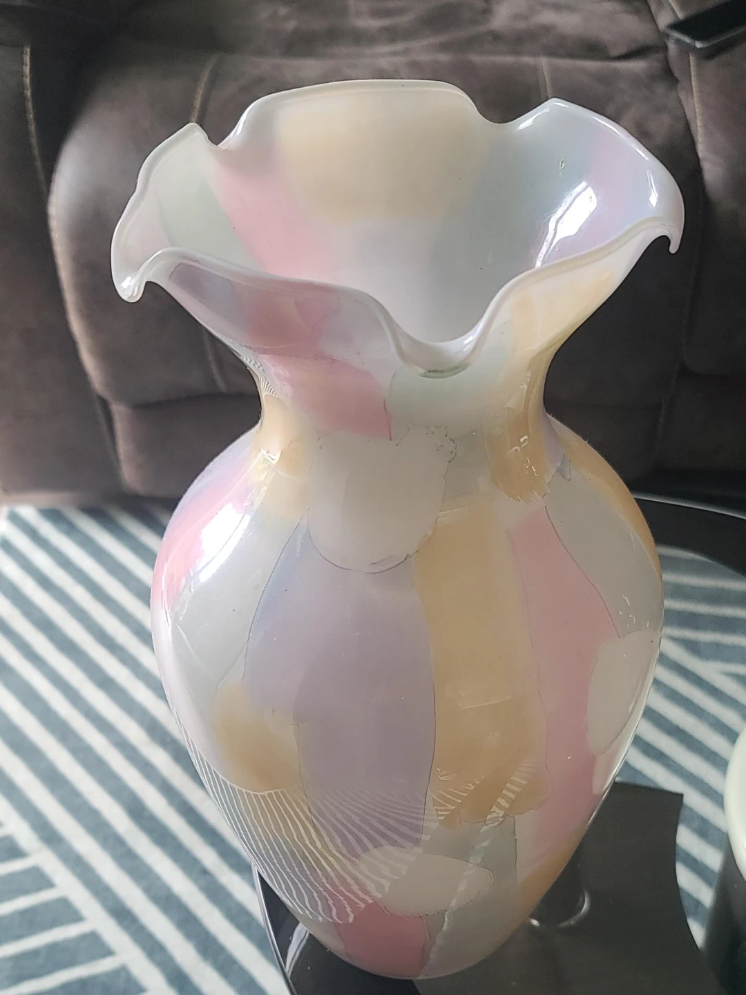 Multicolour Pastel Glass Vase with Ruffled Rim