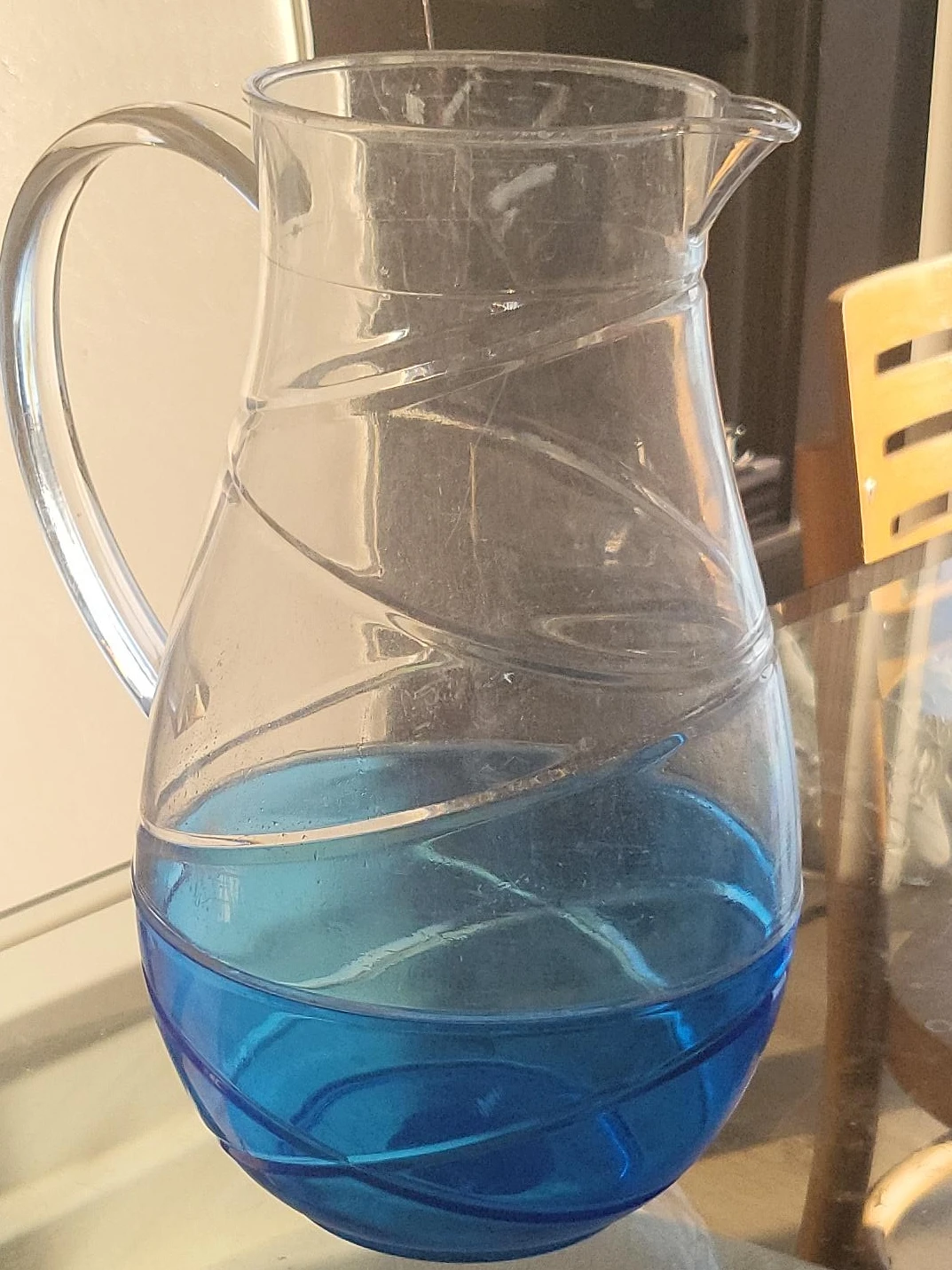 Clear Glass Pitcher with Blue Base