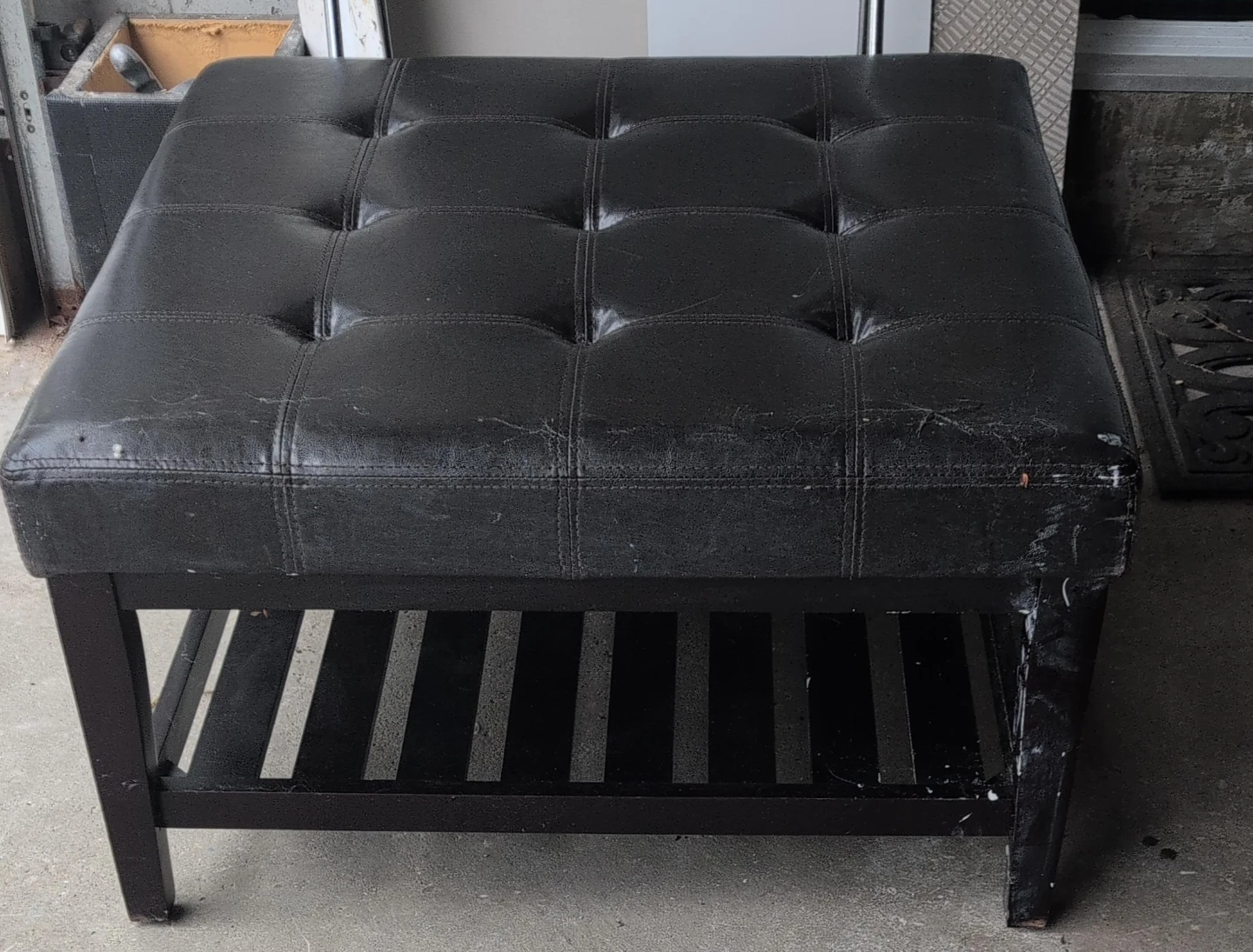 Black Tufted Ottoman with Storage Shelf pick up as it is