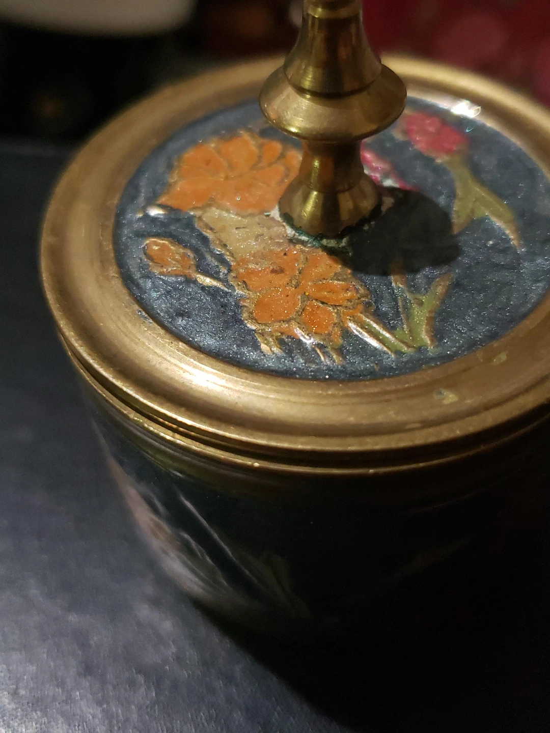 Vintage Brass Trinket Box with Floral Design - Made in India