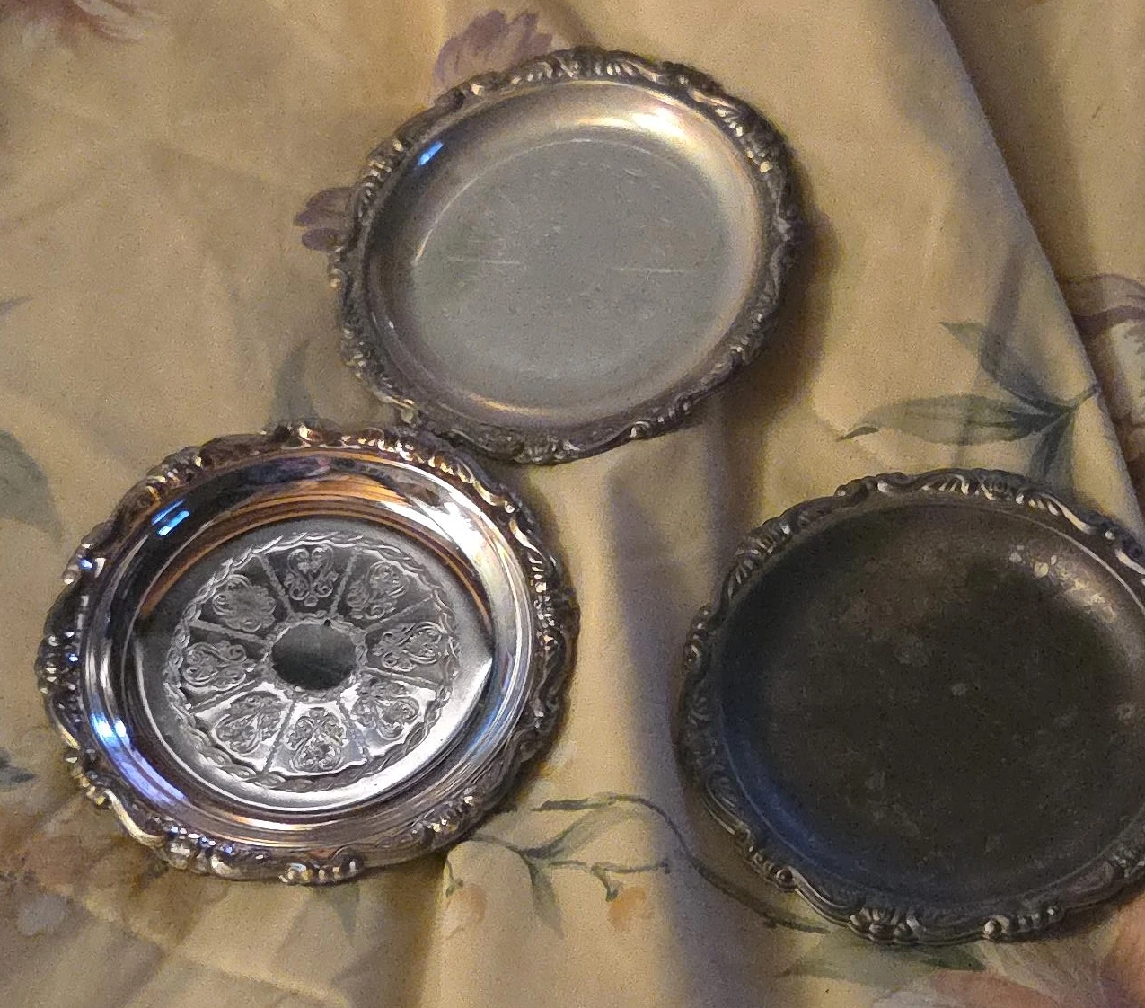 Set of 3 Vintage Silver Plated Coasters