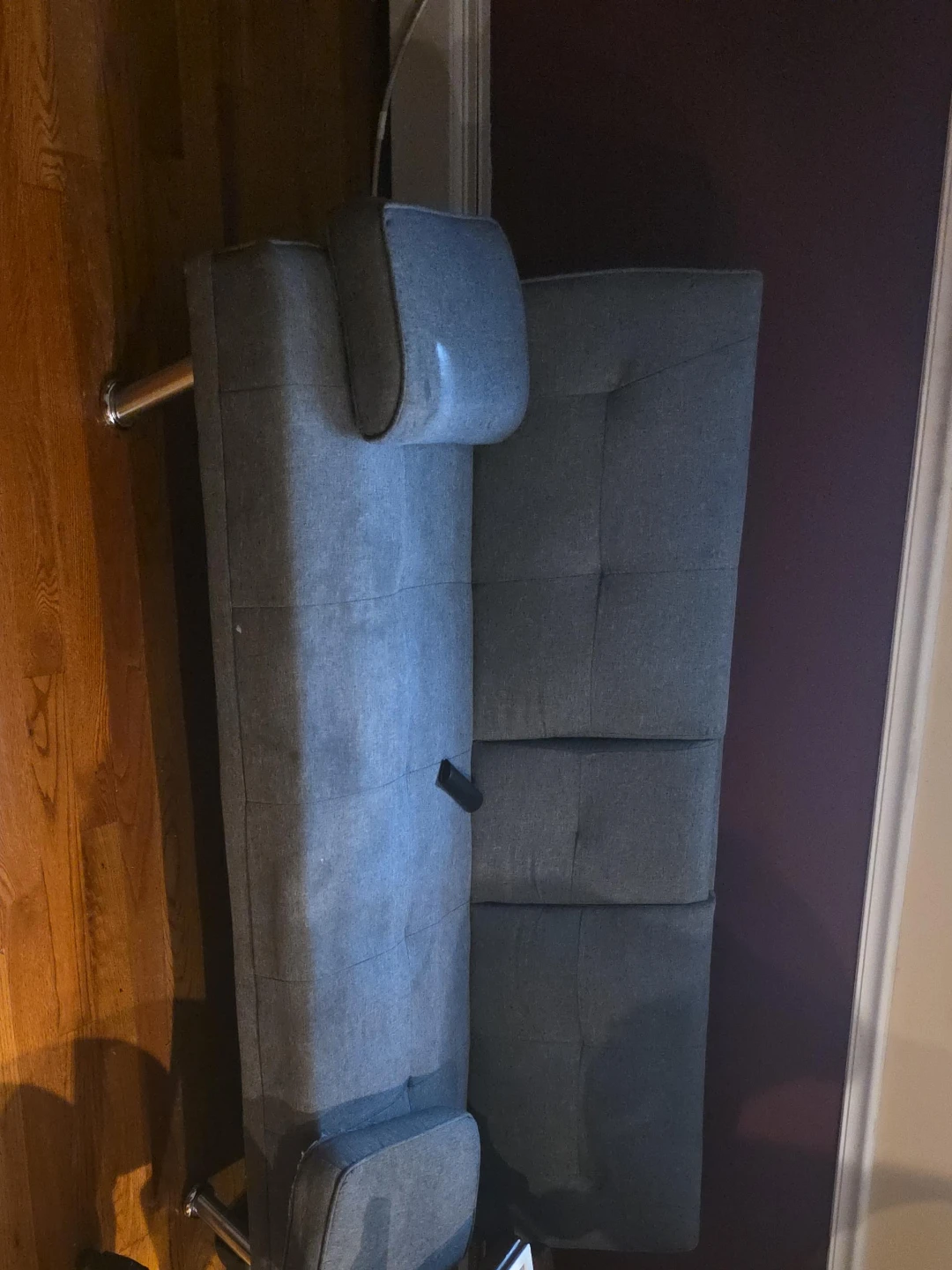 Grey Tufted Sofa with Adjustable Headrests
