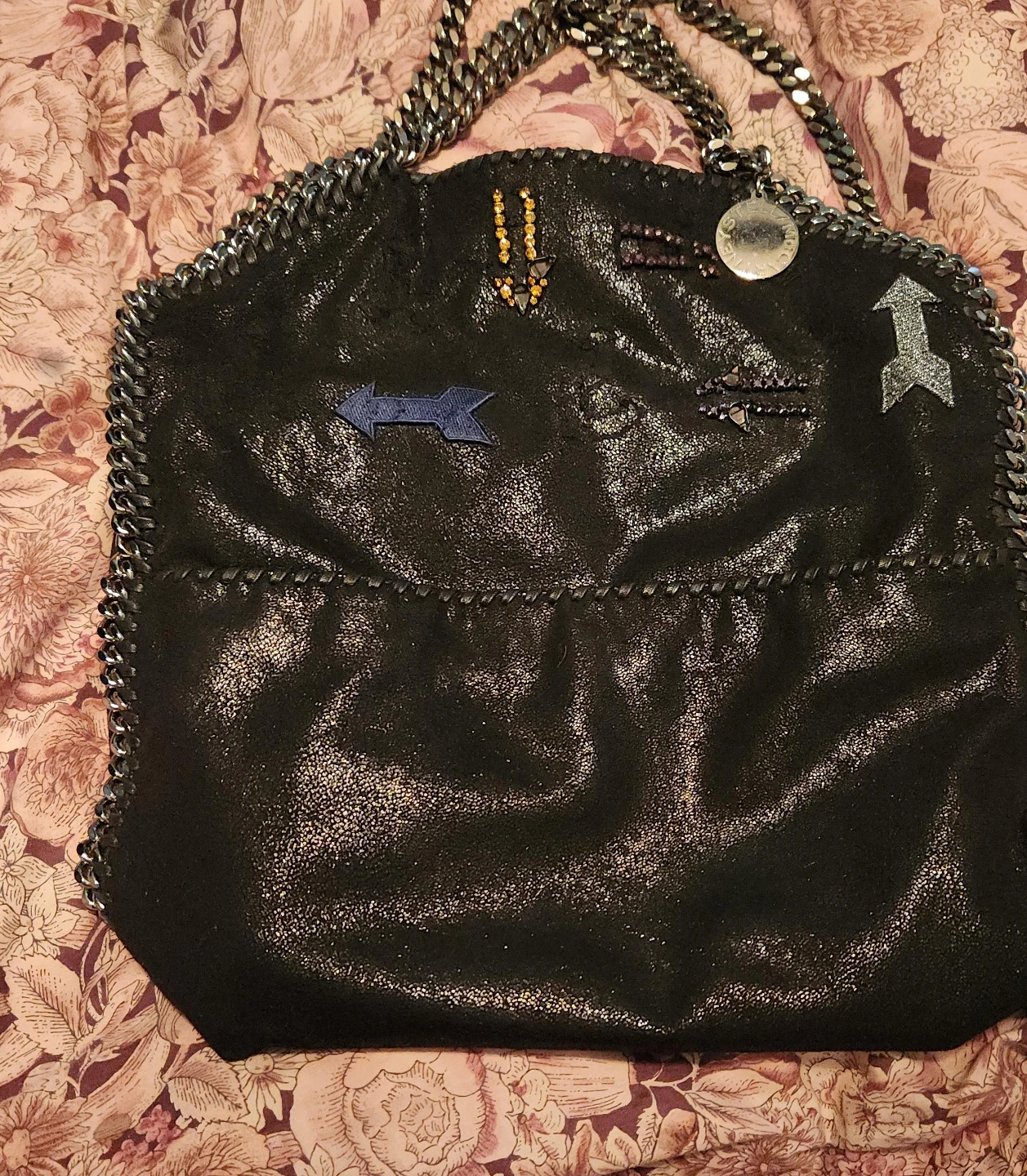 Stella Mccartney Black Falabella Jeweled Fold Over Tote Bag