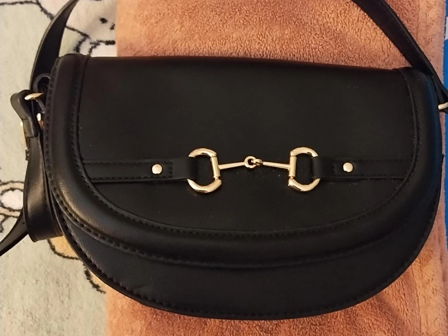 Black Saddle Bag with Gold Hardware