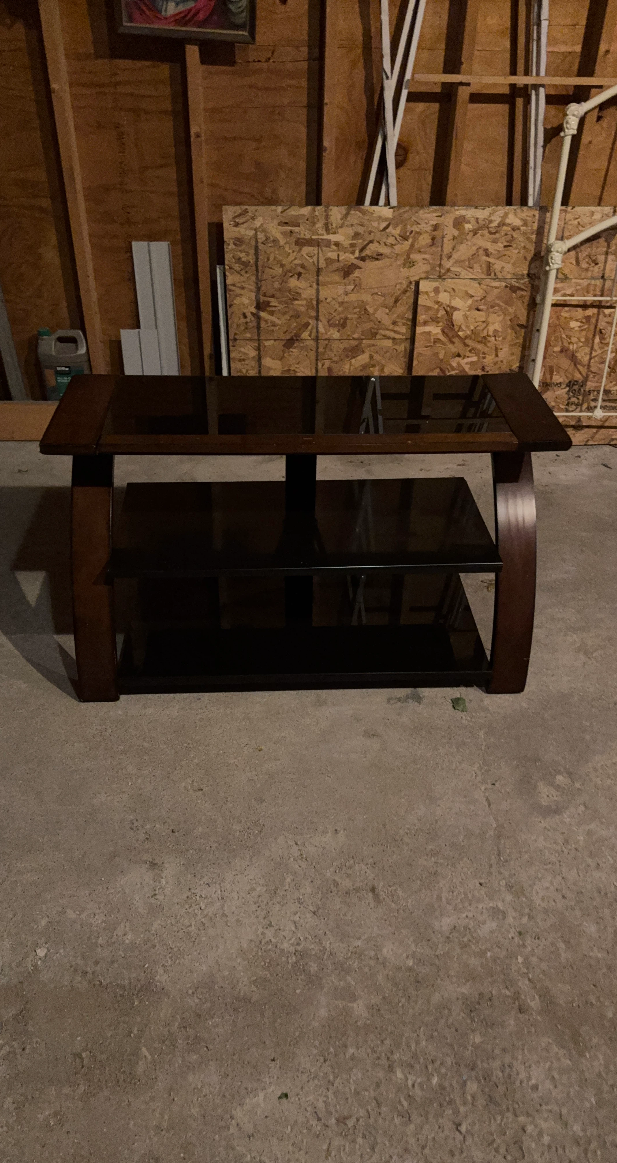 Dark Wood and Glass TV Stand with Shelves