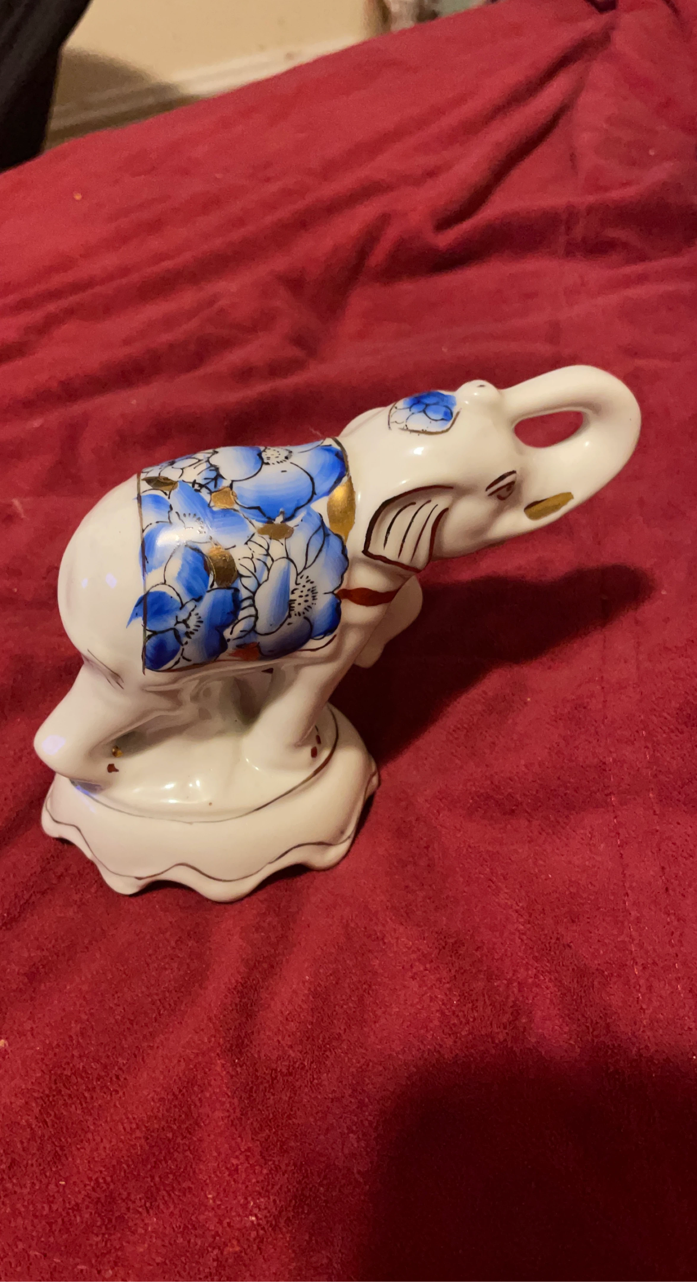 Ceramic Elephant Figurine with Blue Floral Design