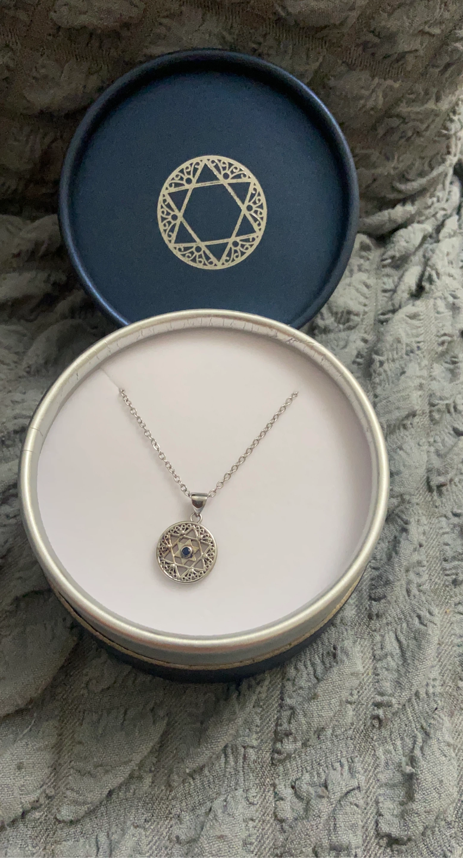 Star of David Necklace with Blue Stone