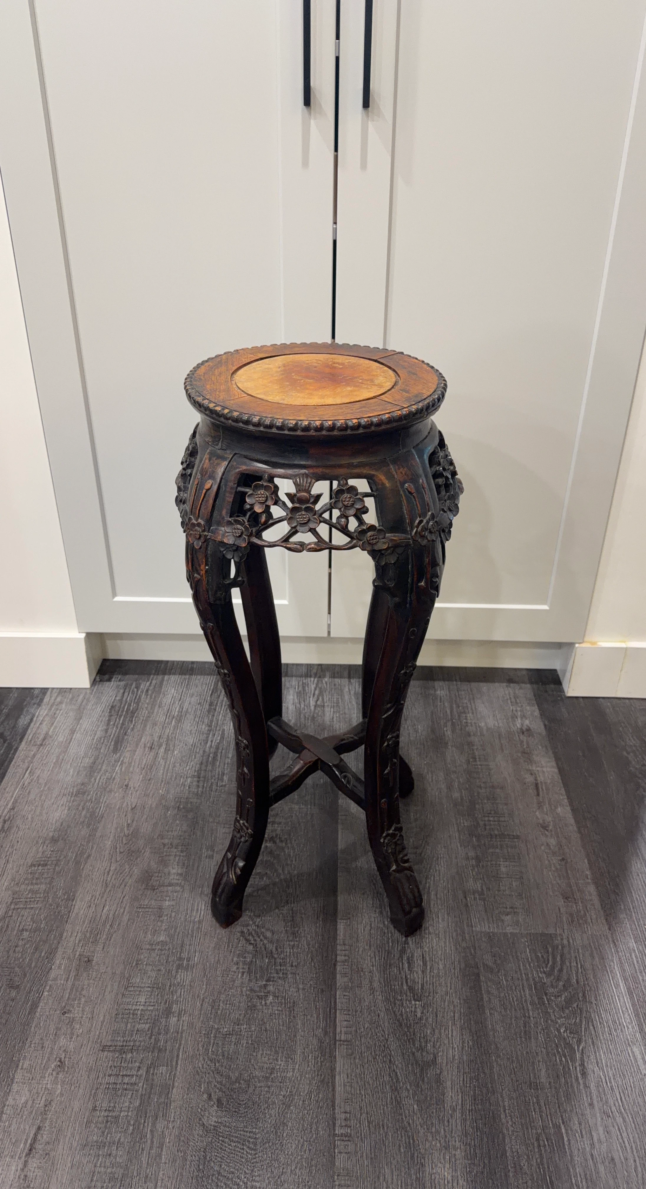 Antique Carved Wood Plant Stand