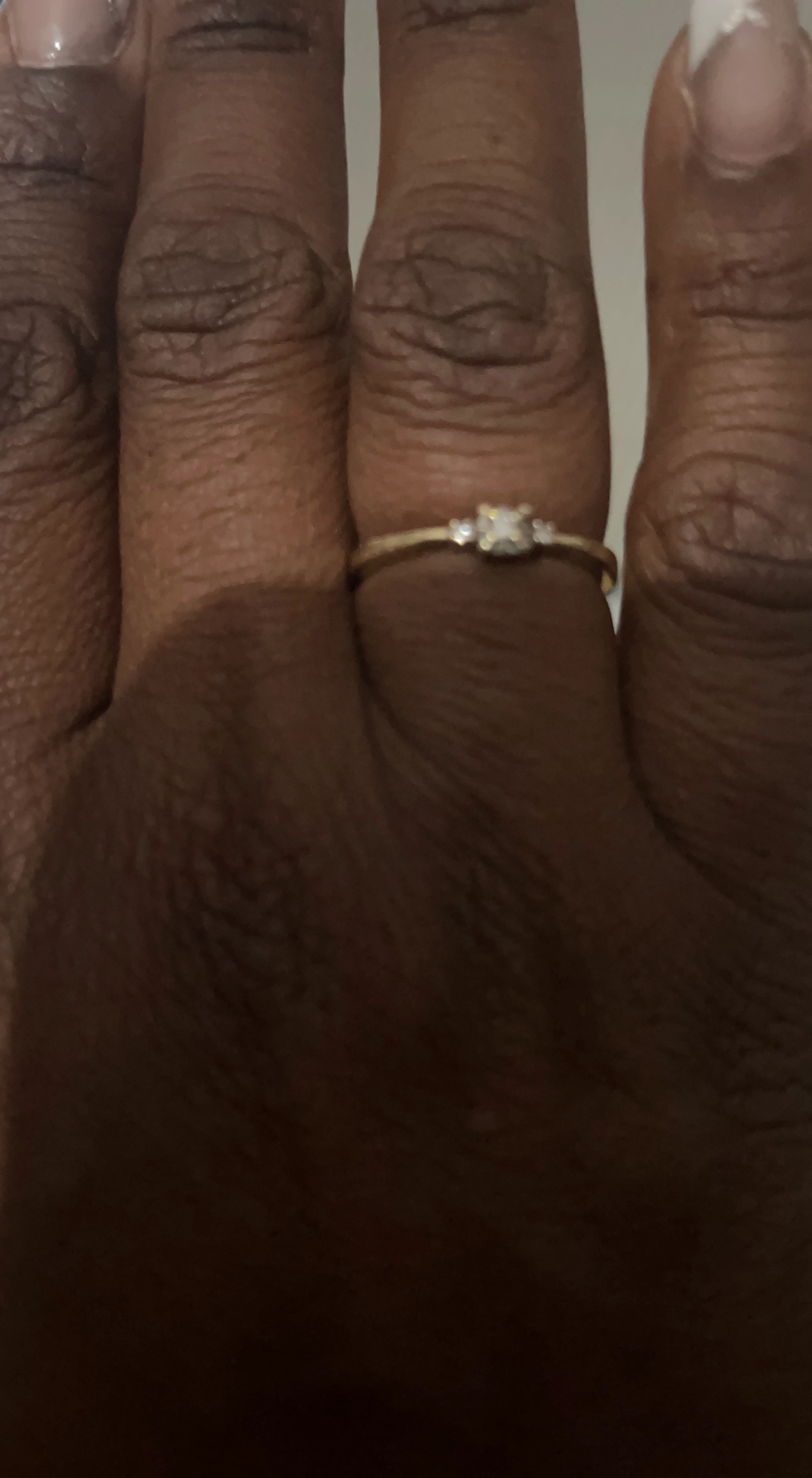 Thin Gold Ring with Square and Round Stones