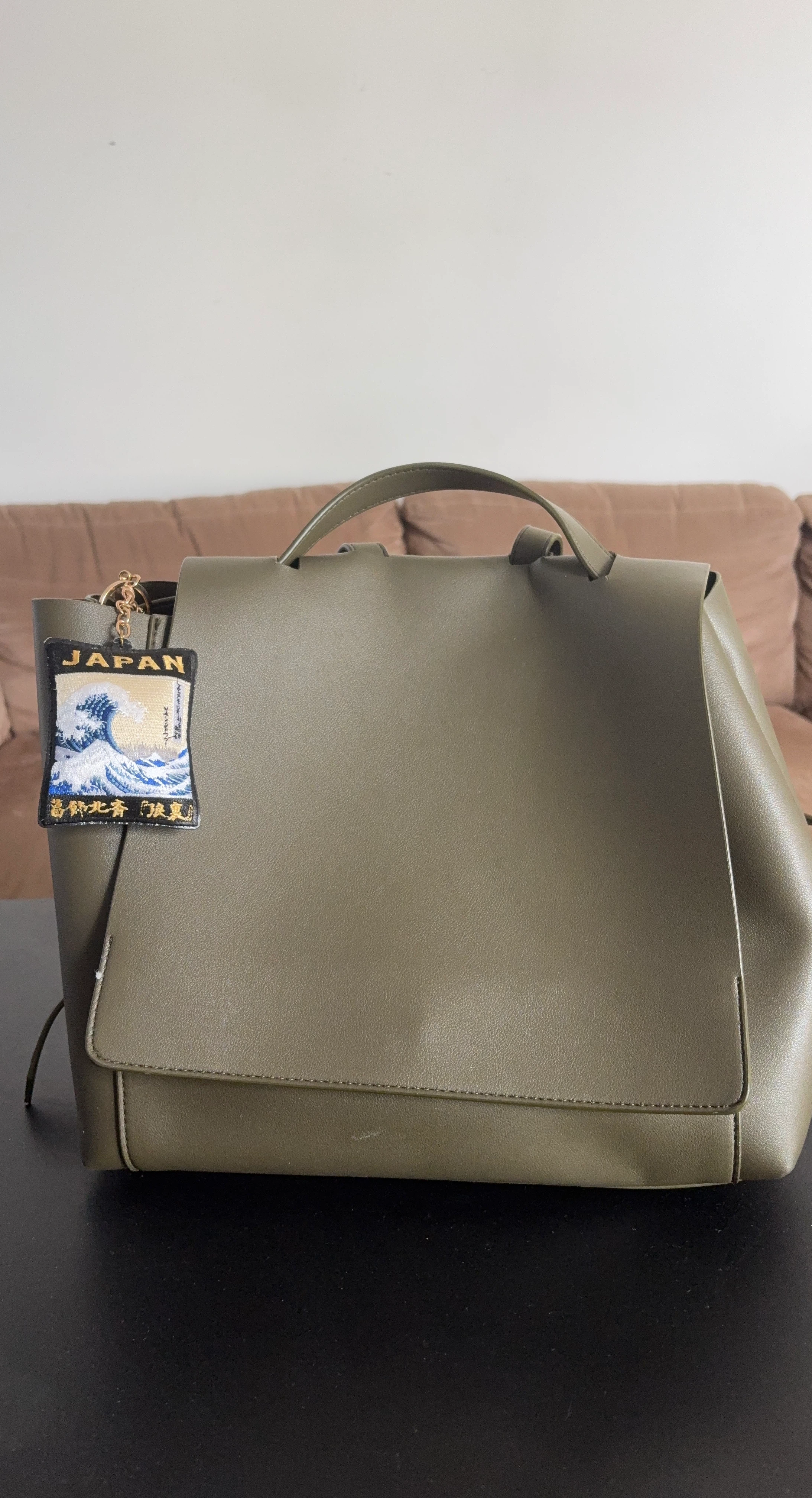 Olive Green Faux Leather Tote Bag/Backpack