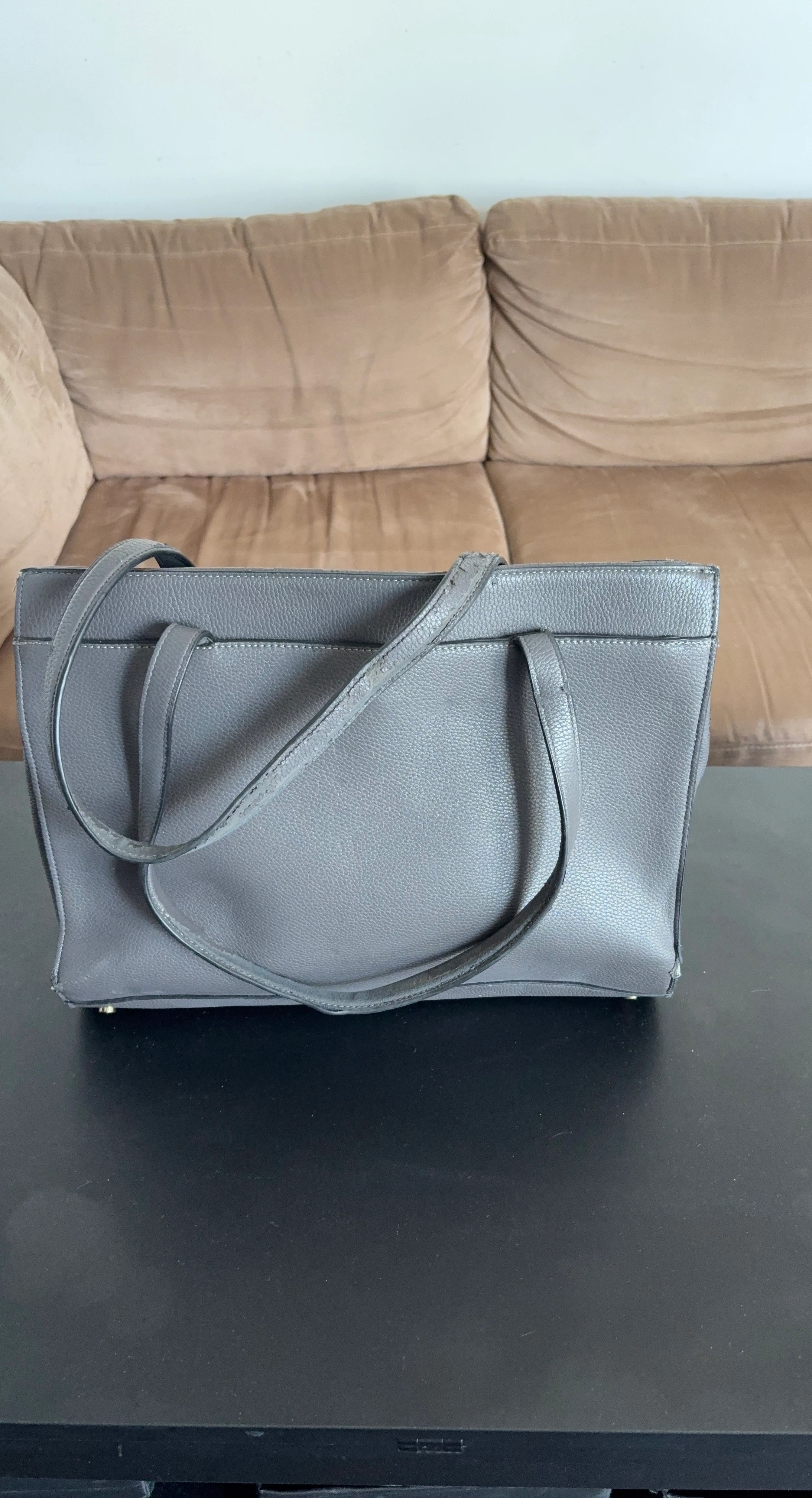 Grey Faux Leather Tote Bag