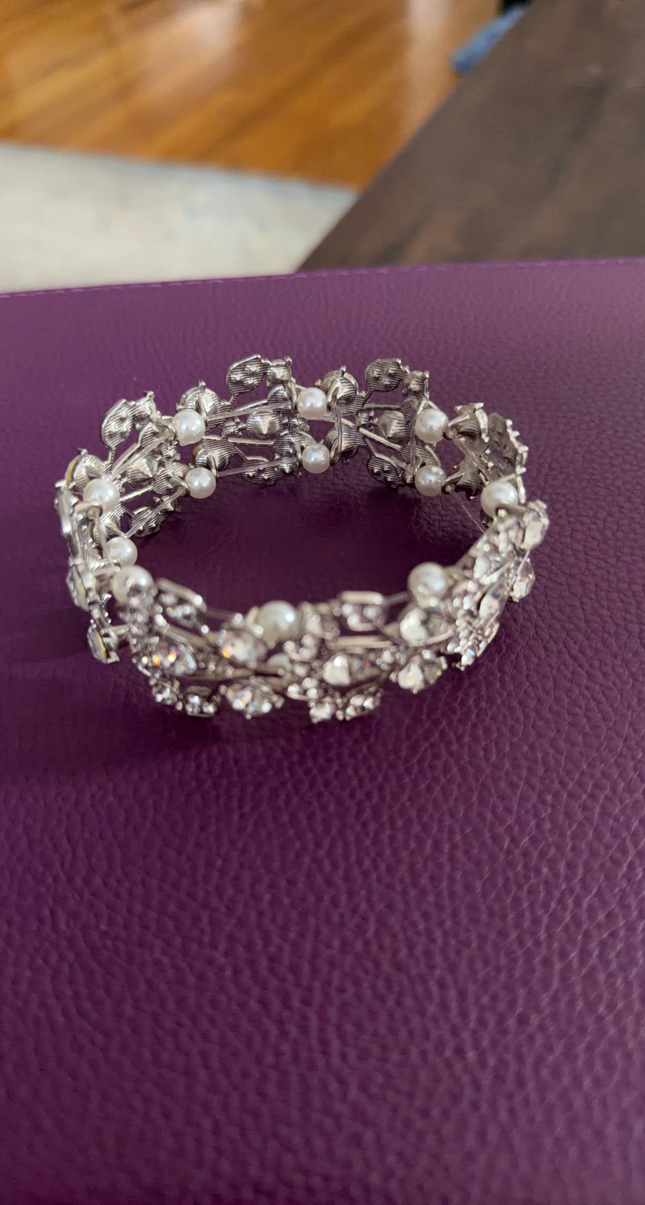 Silver-tone Rhinestone and Pearl Bracelet