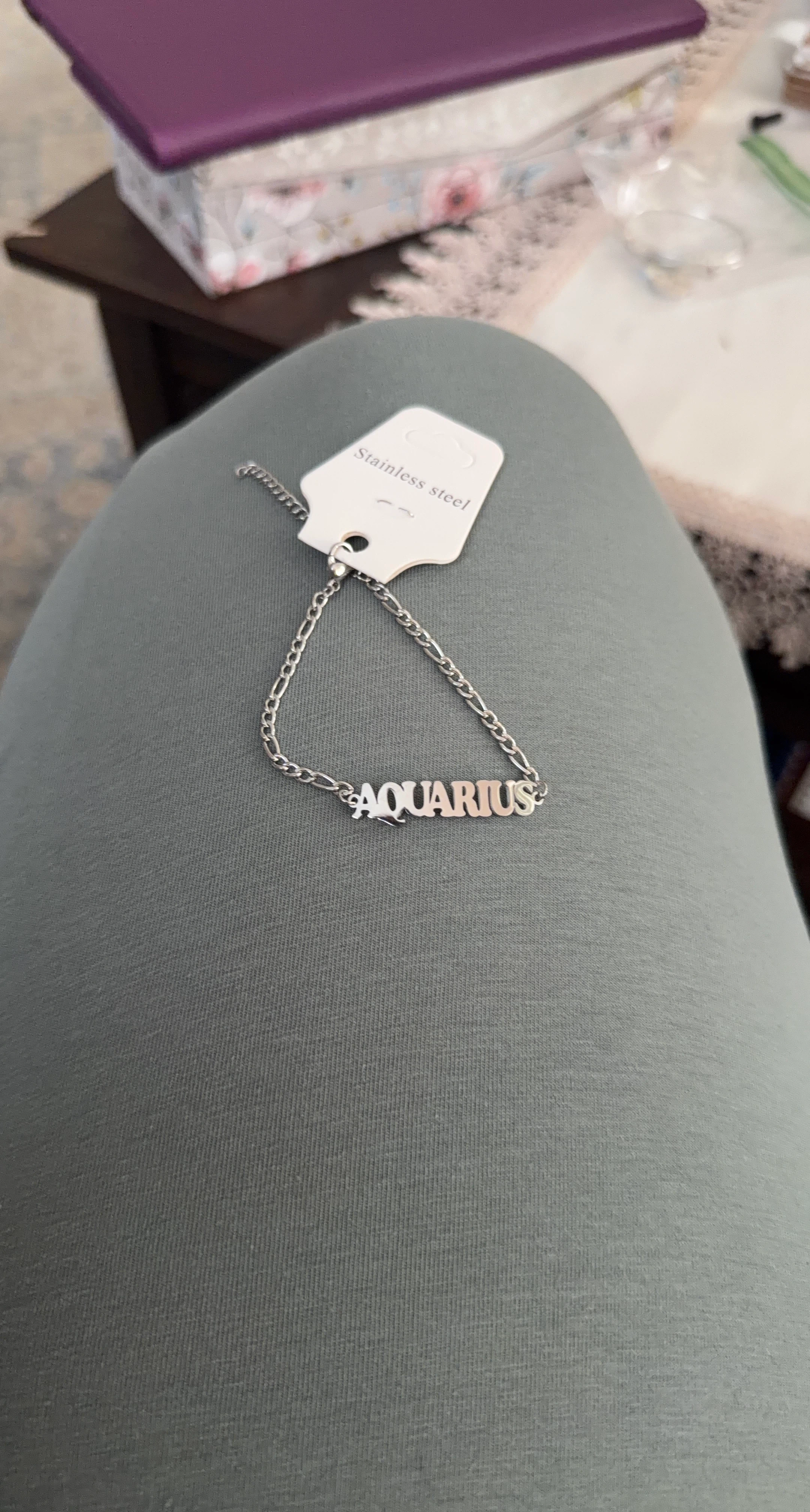 Stainless Steel Aquarius Zodiac Charm Bracelet