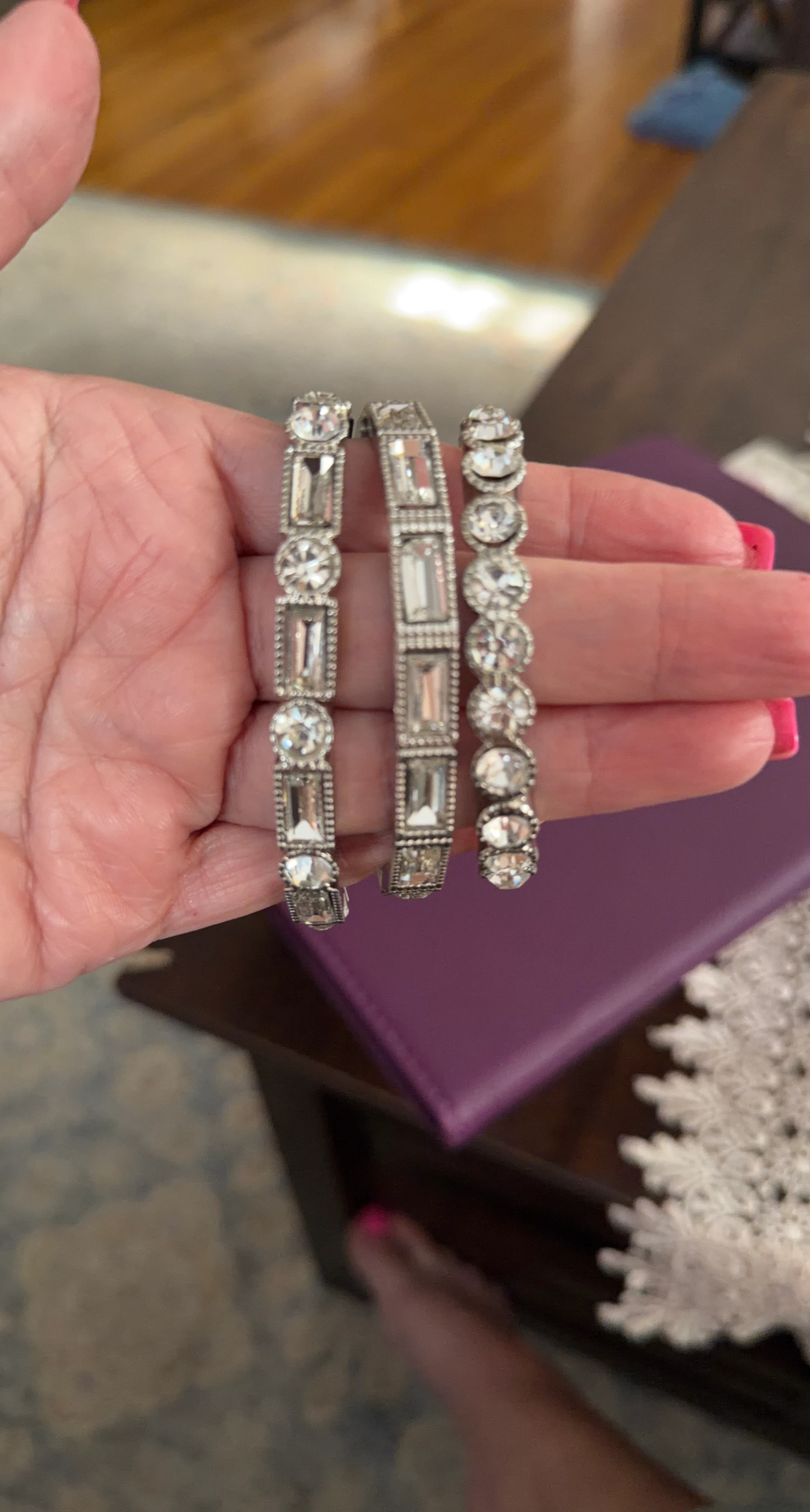 Set of 3 Rhinestone Stretch Bracelets