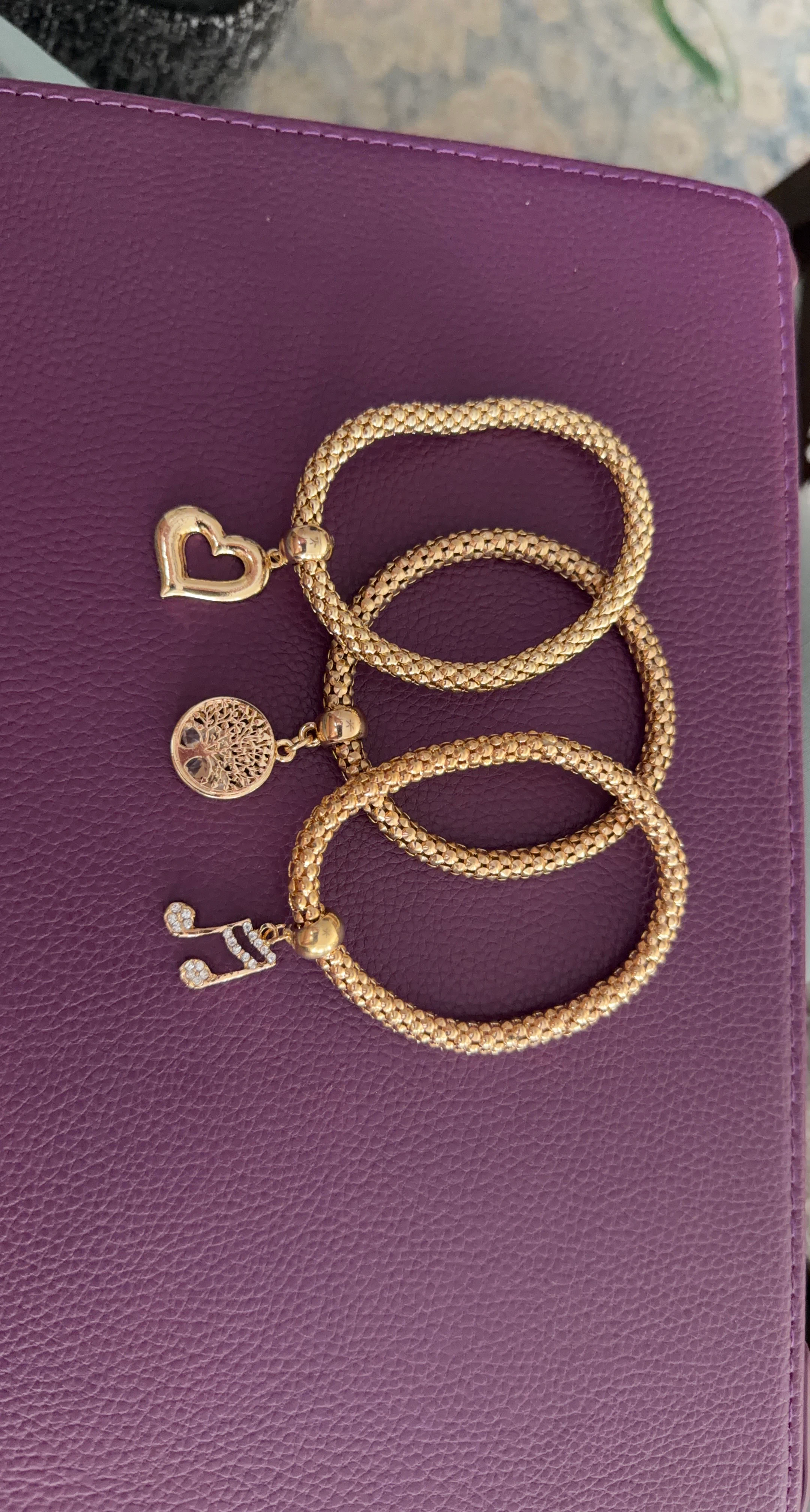 Gold Tone Charm Bracelets - Heart, Tree of Life, Music Note