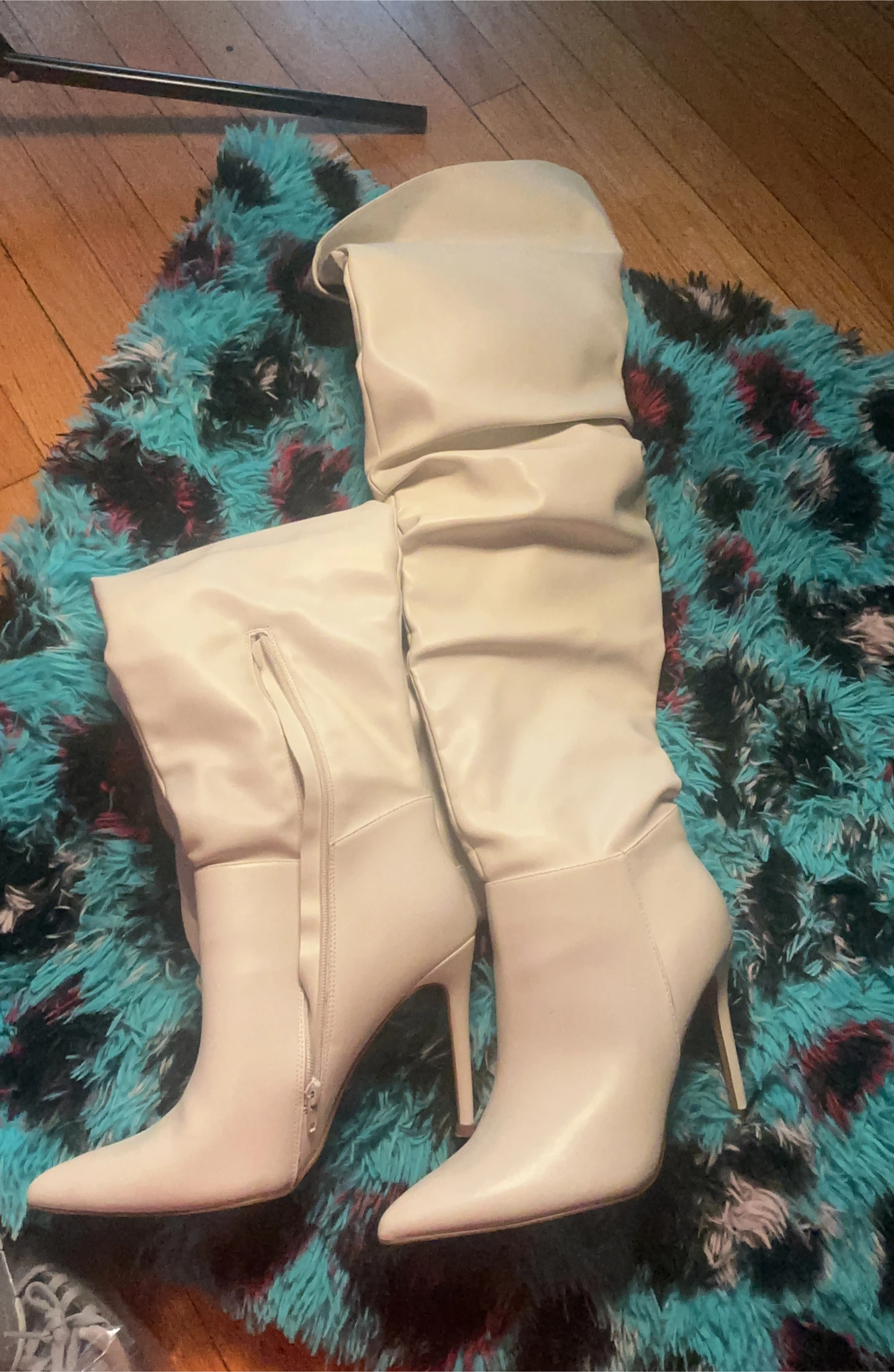 Cream Pointed Toe High Heel Boots