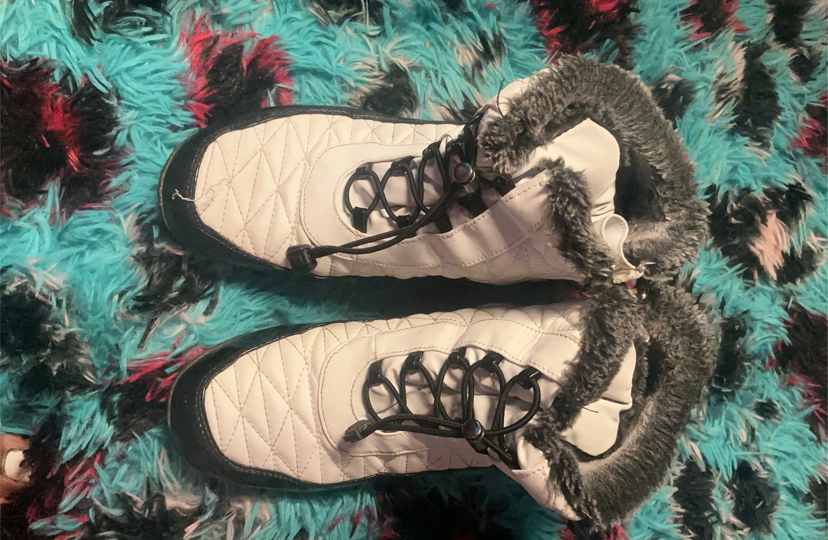 White Quilted Winter Boots with Fur Trim