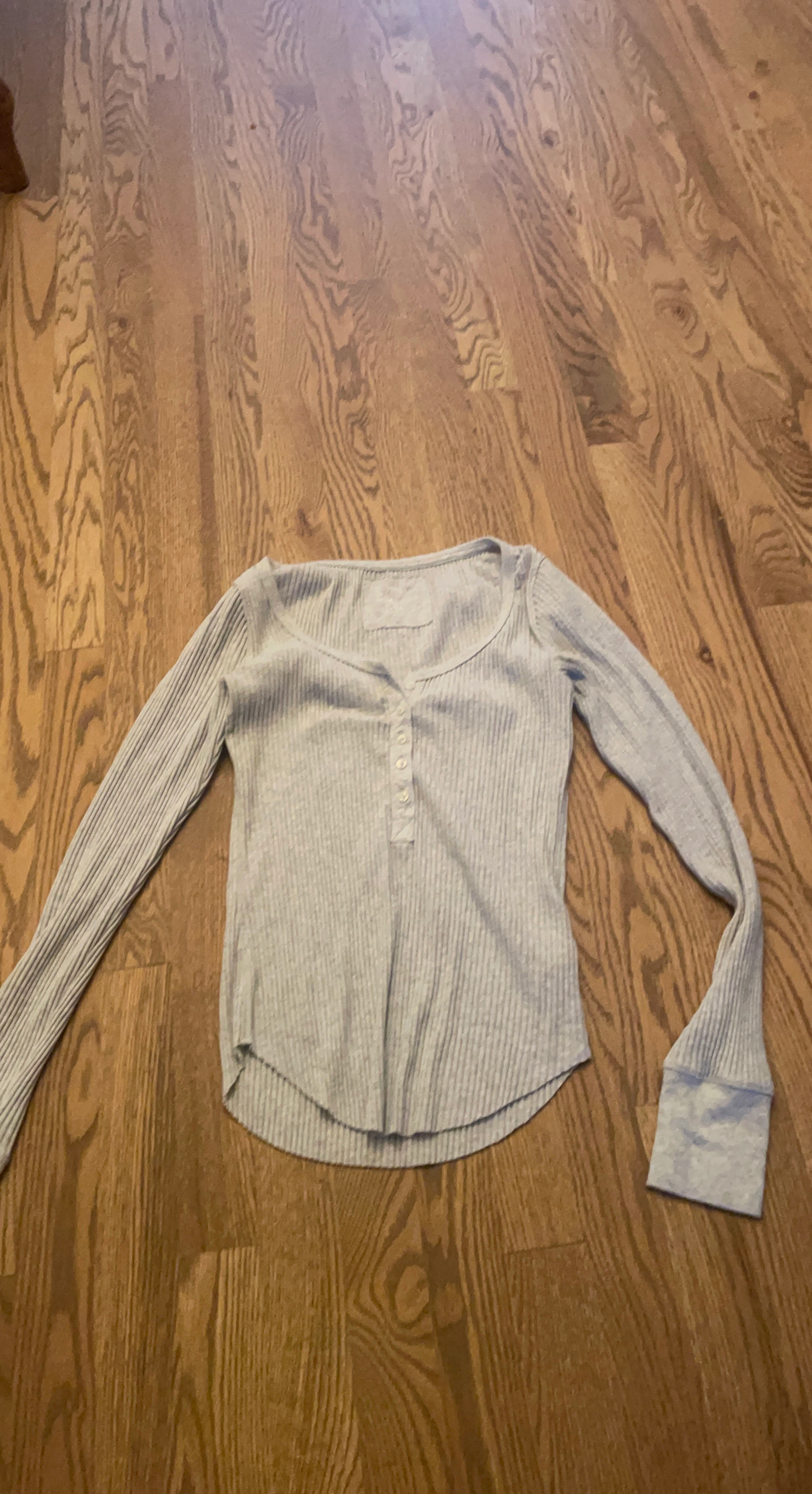 Grey Ribbed Henley Long Sleeve Top