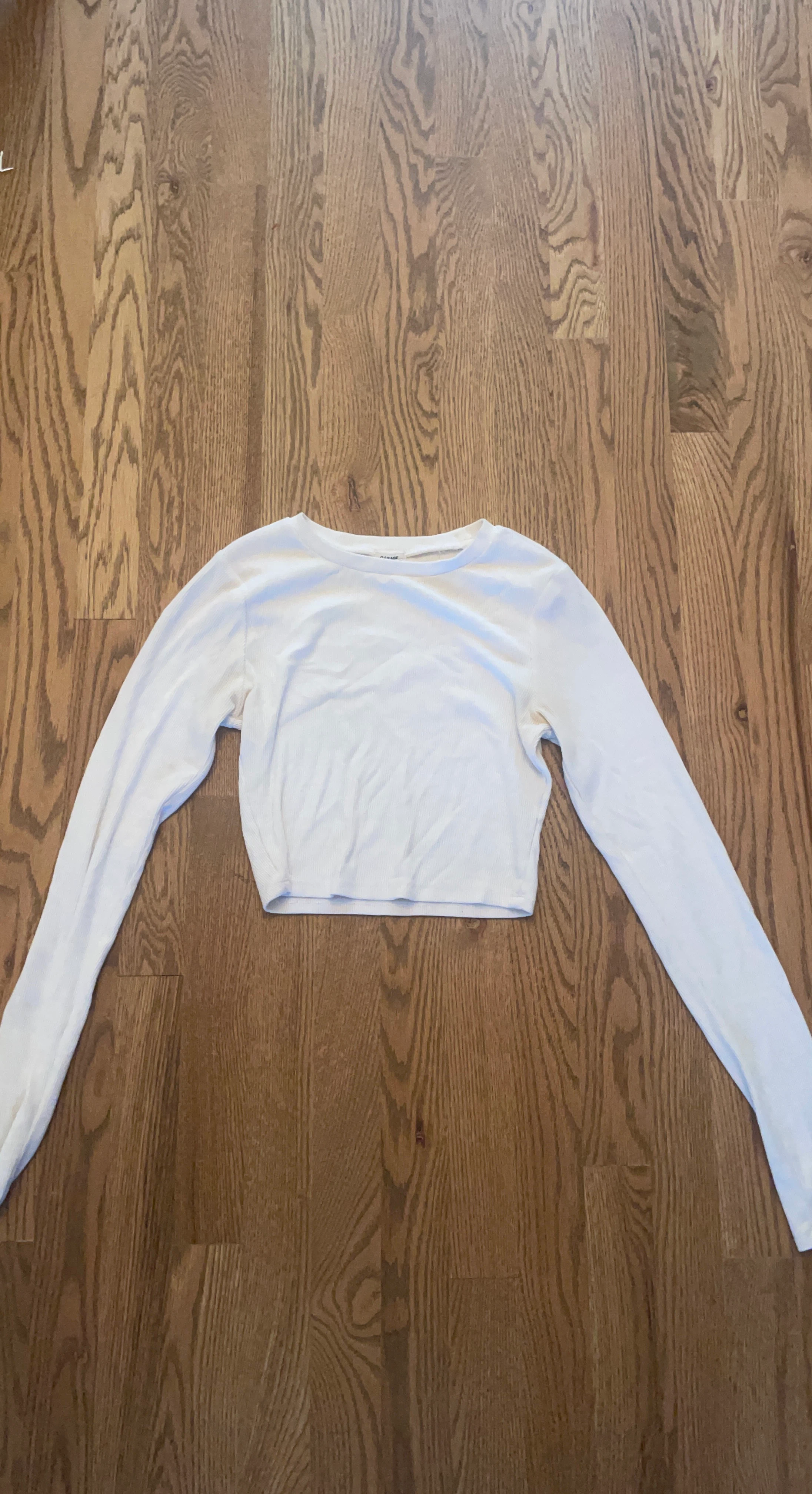 Garage White Ribbed Long Sleeve Crop Top