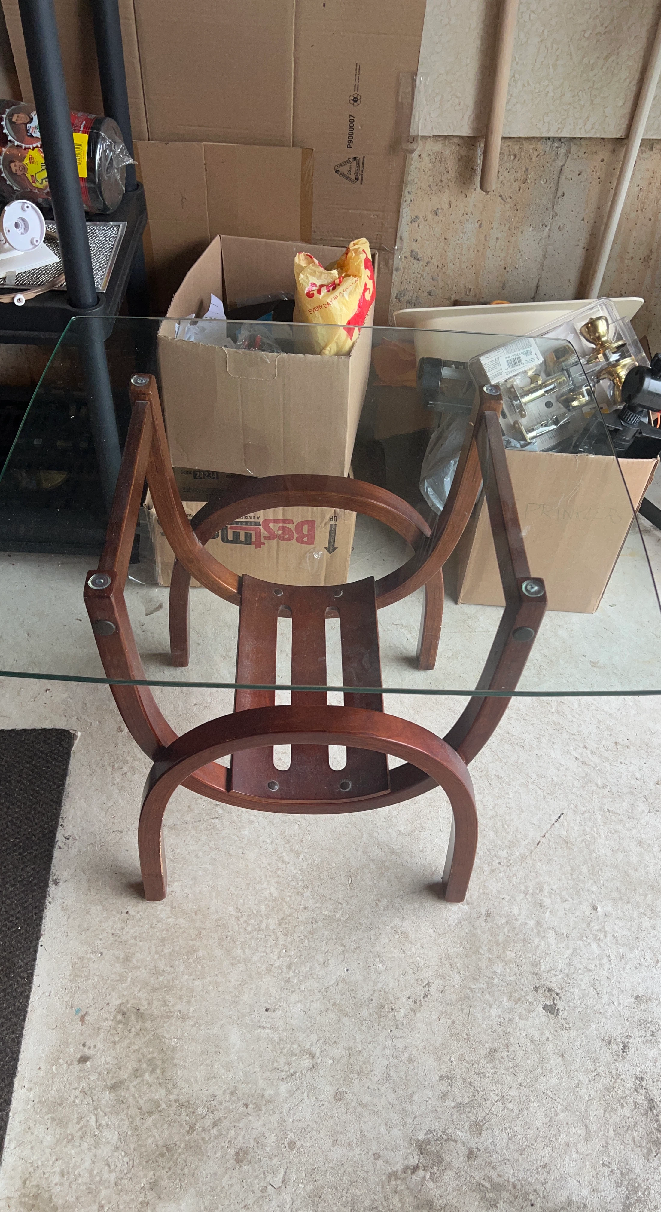 Glass top accent table with wooden base