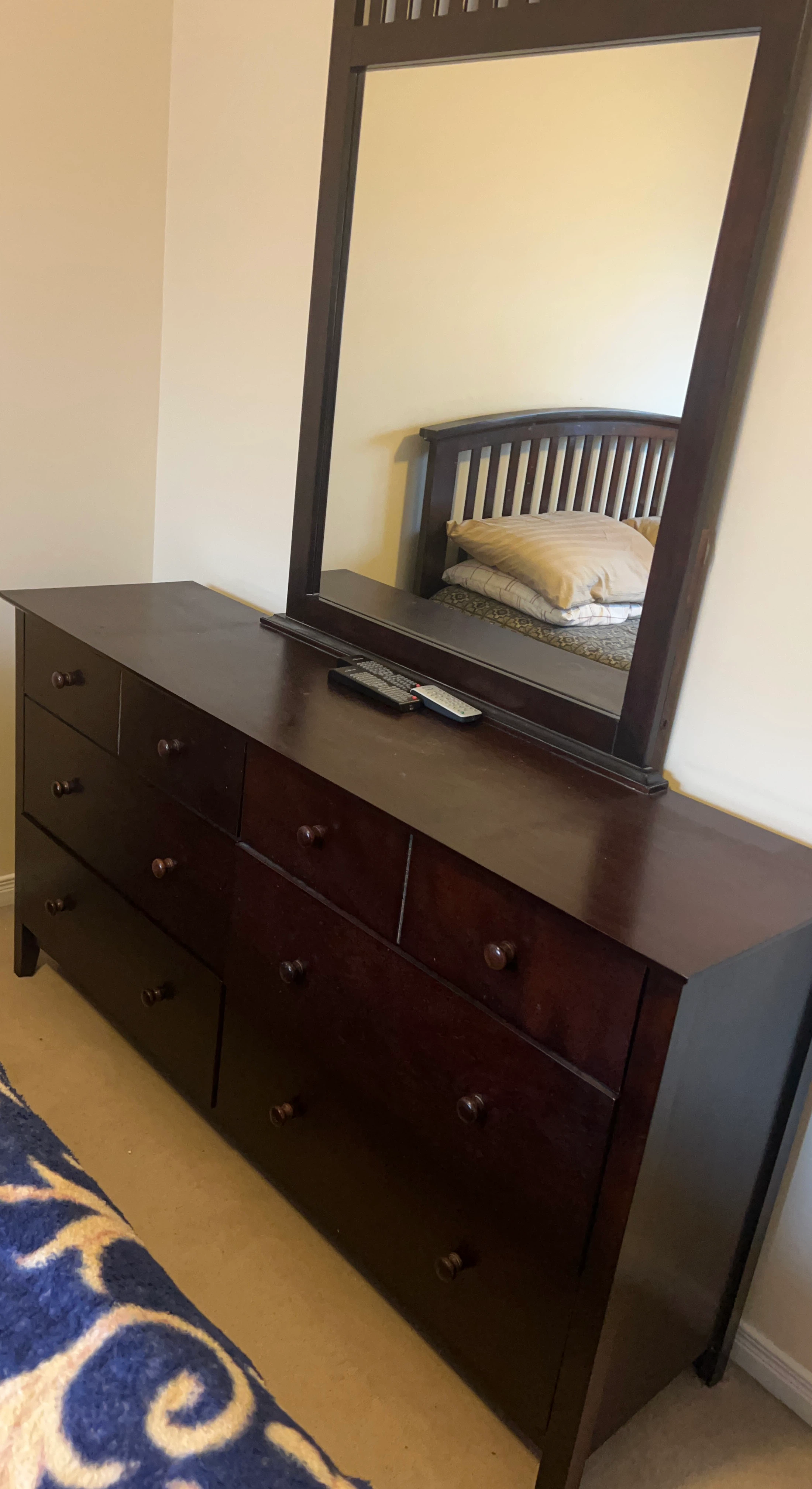 Dark Brown 6-Drawer Dresser with Mirror