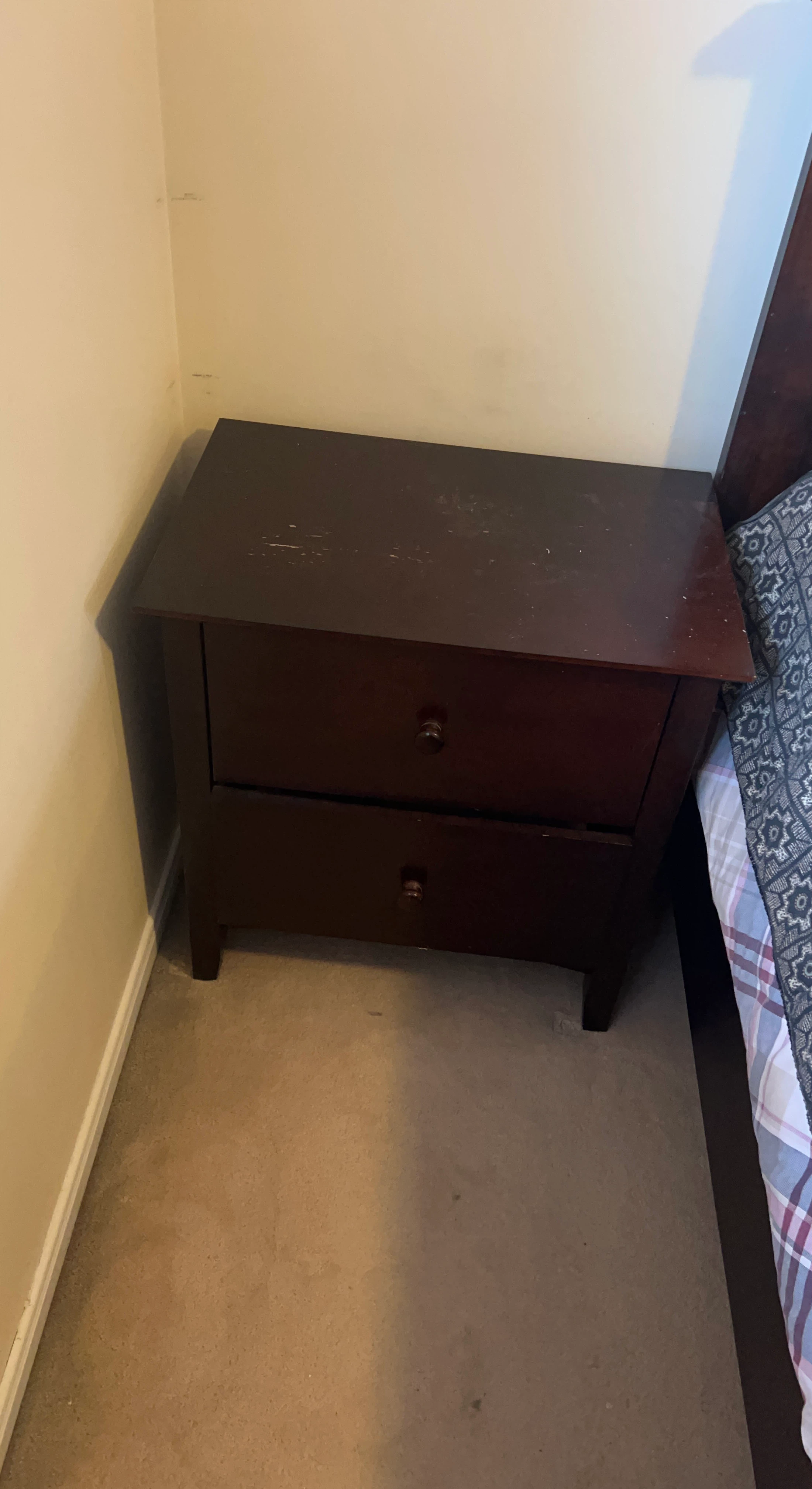 Dark Wood Two-Drawer Nightstand