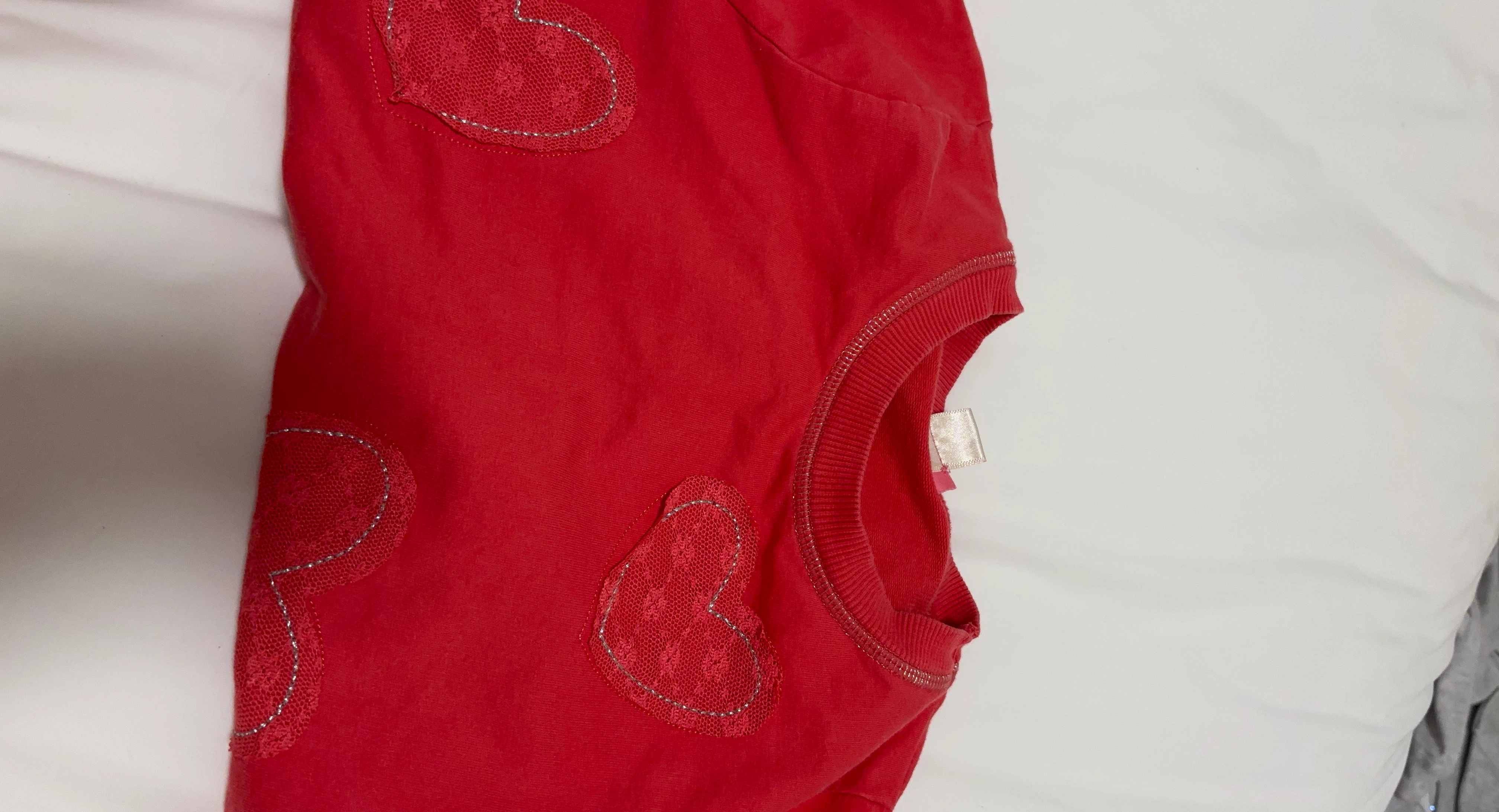 Kids Red Crewneck Sweatshirt with Heart Appliqués