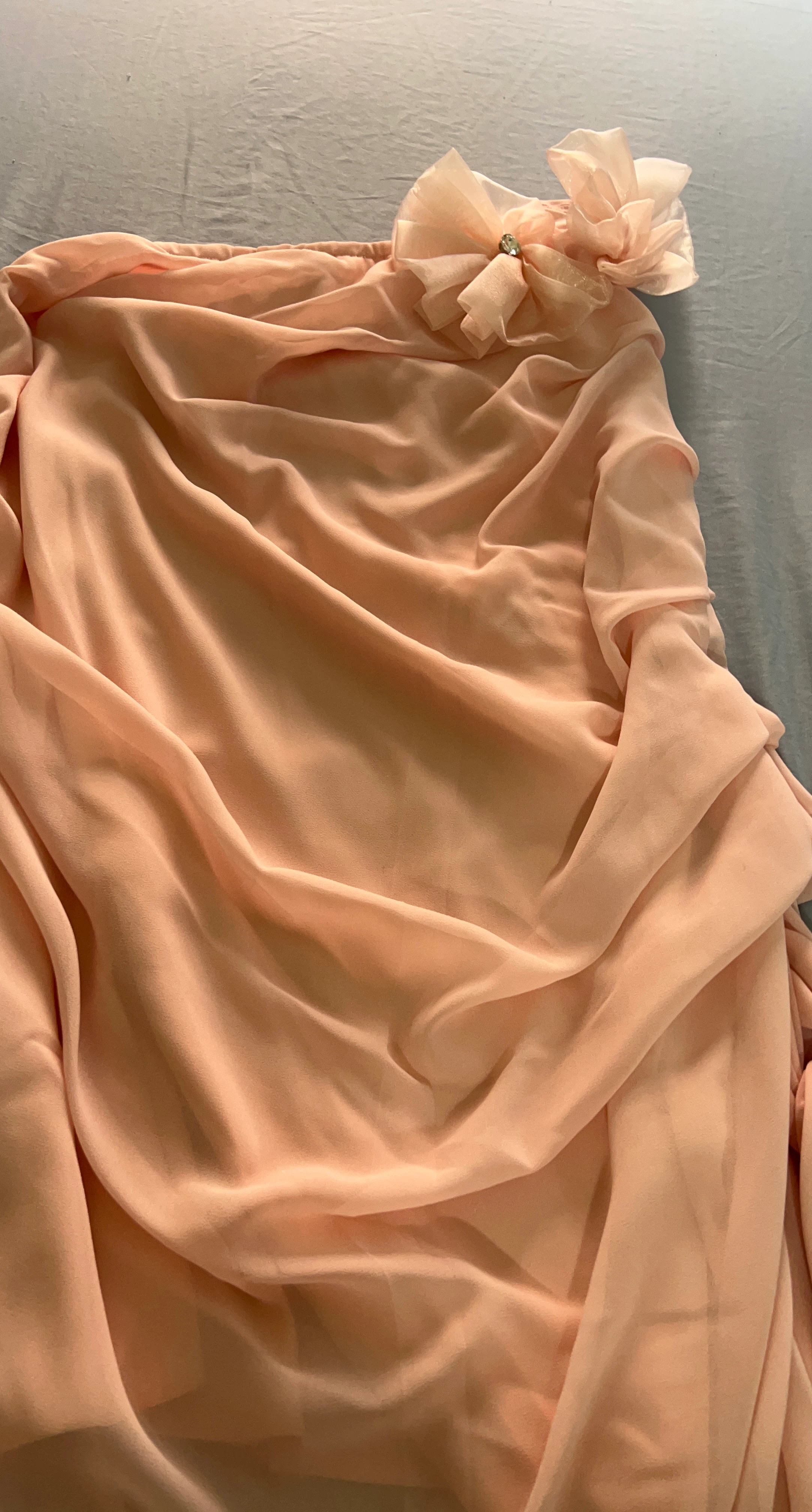Women's Peach Chiffon Skirt with Ruffle Flower Accent