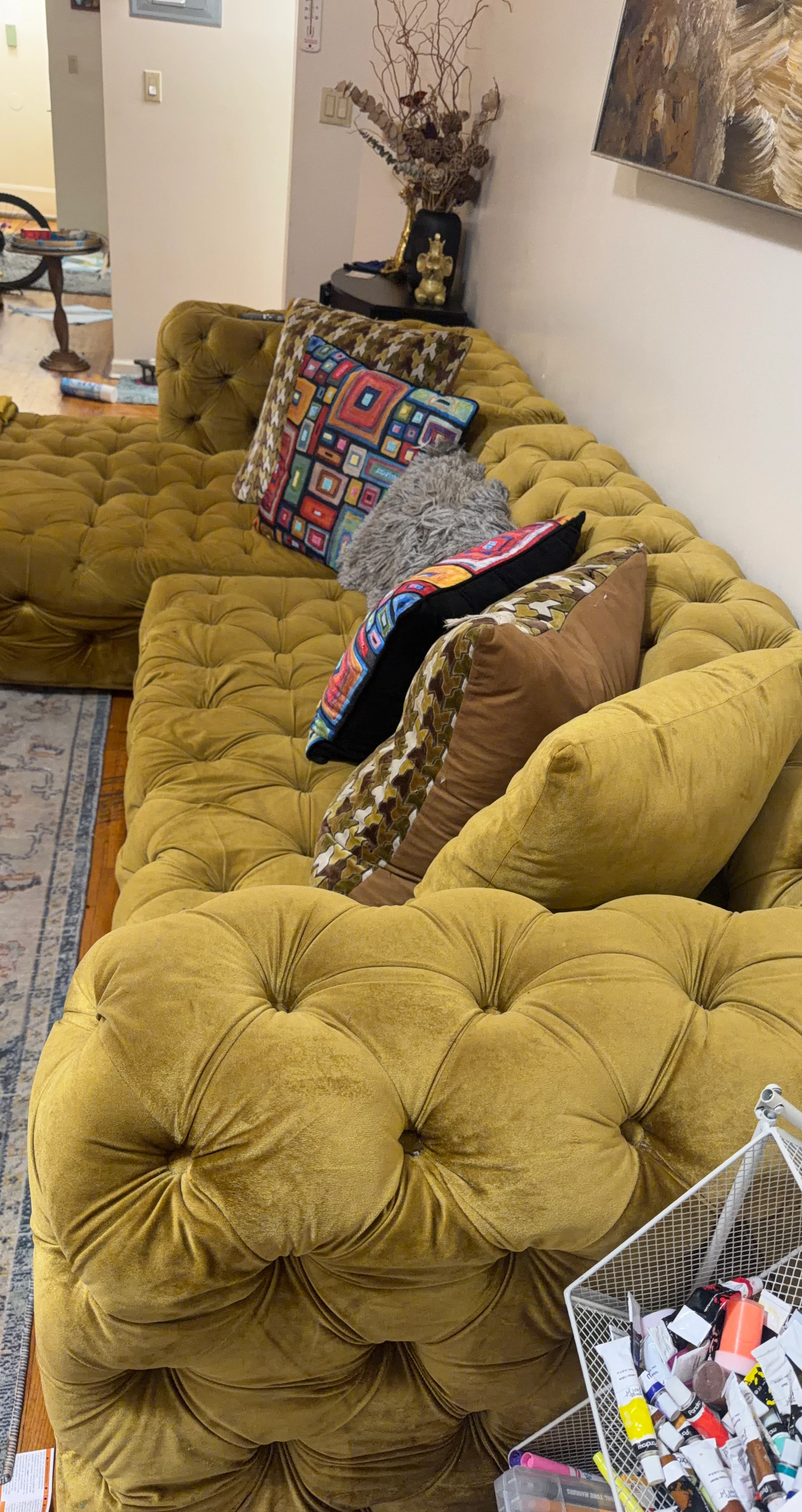 Tufted Velvet Sectional Sofa - Mustard Yellow