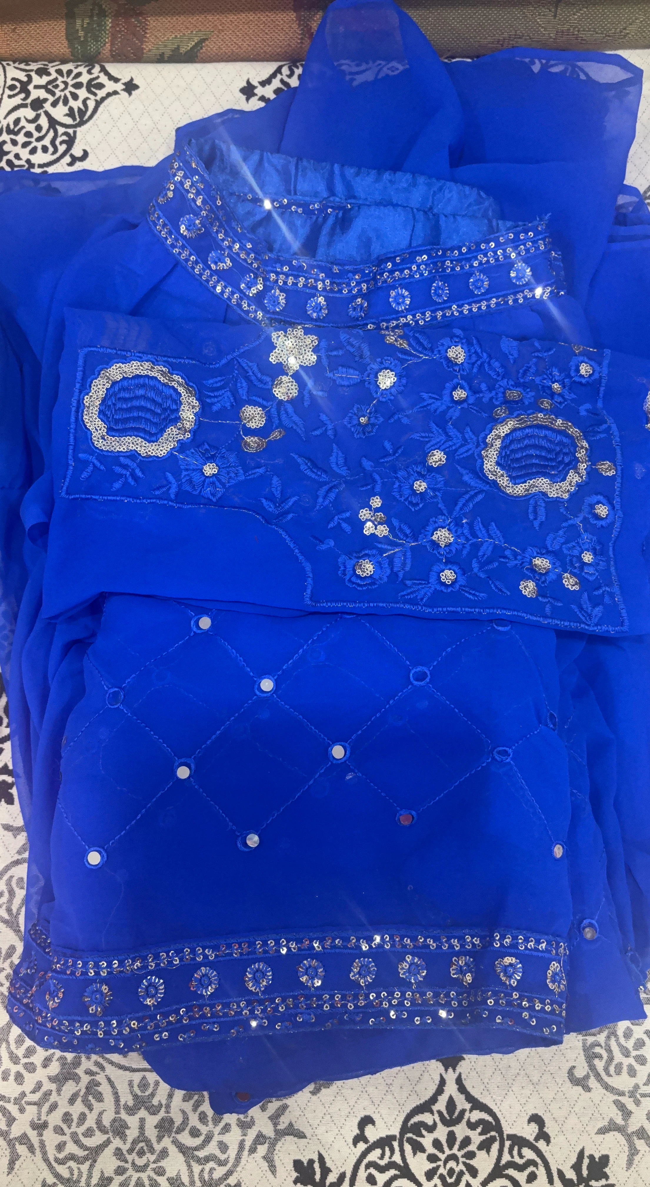 Blue Embroidered Chiffon lehnga Dress with Sequins