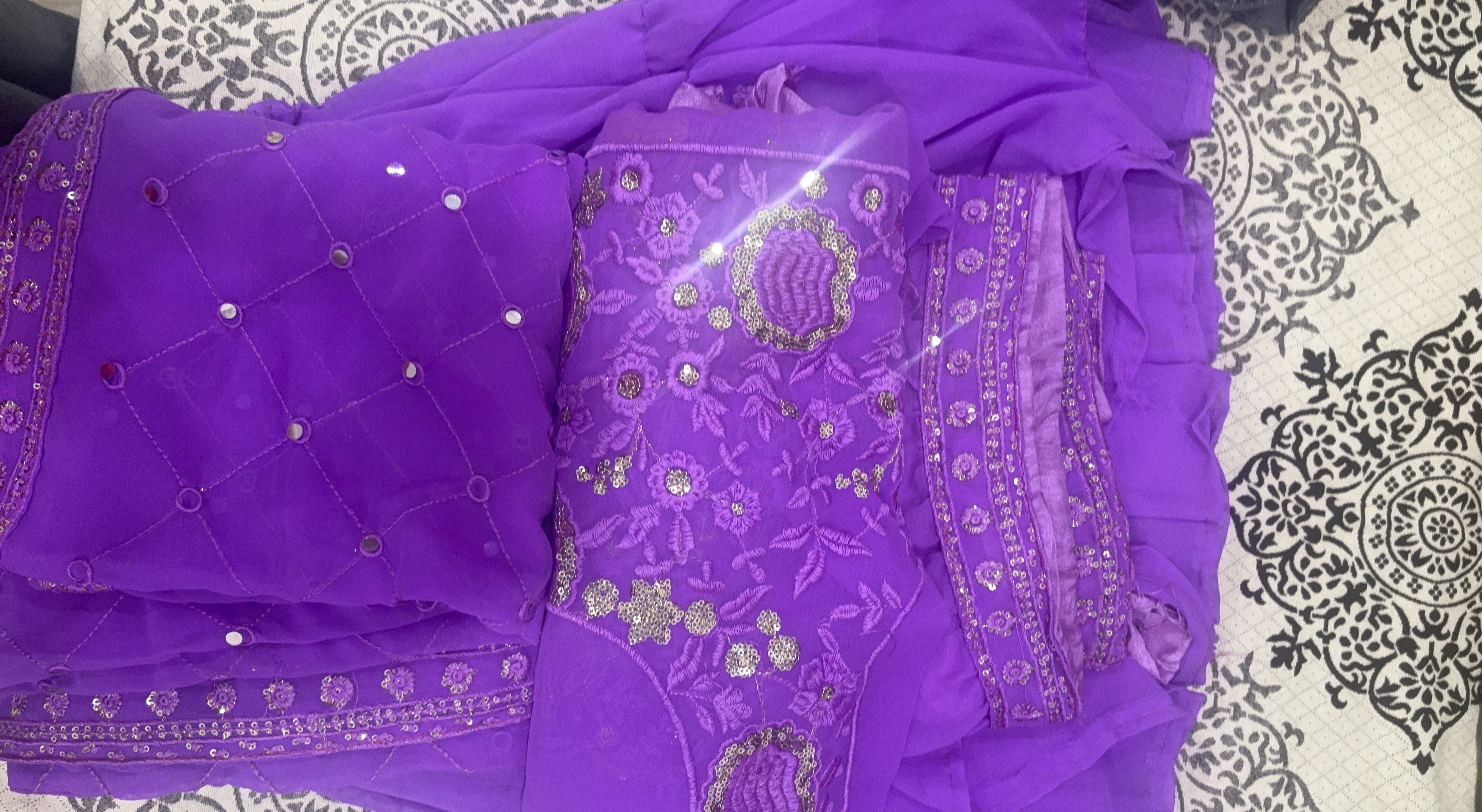 Purple Embroidered lehnga Set with Mirror Work